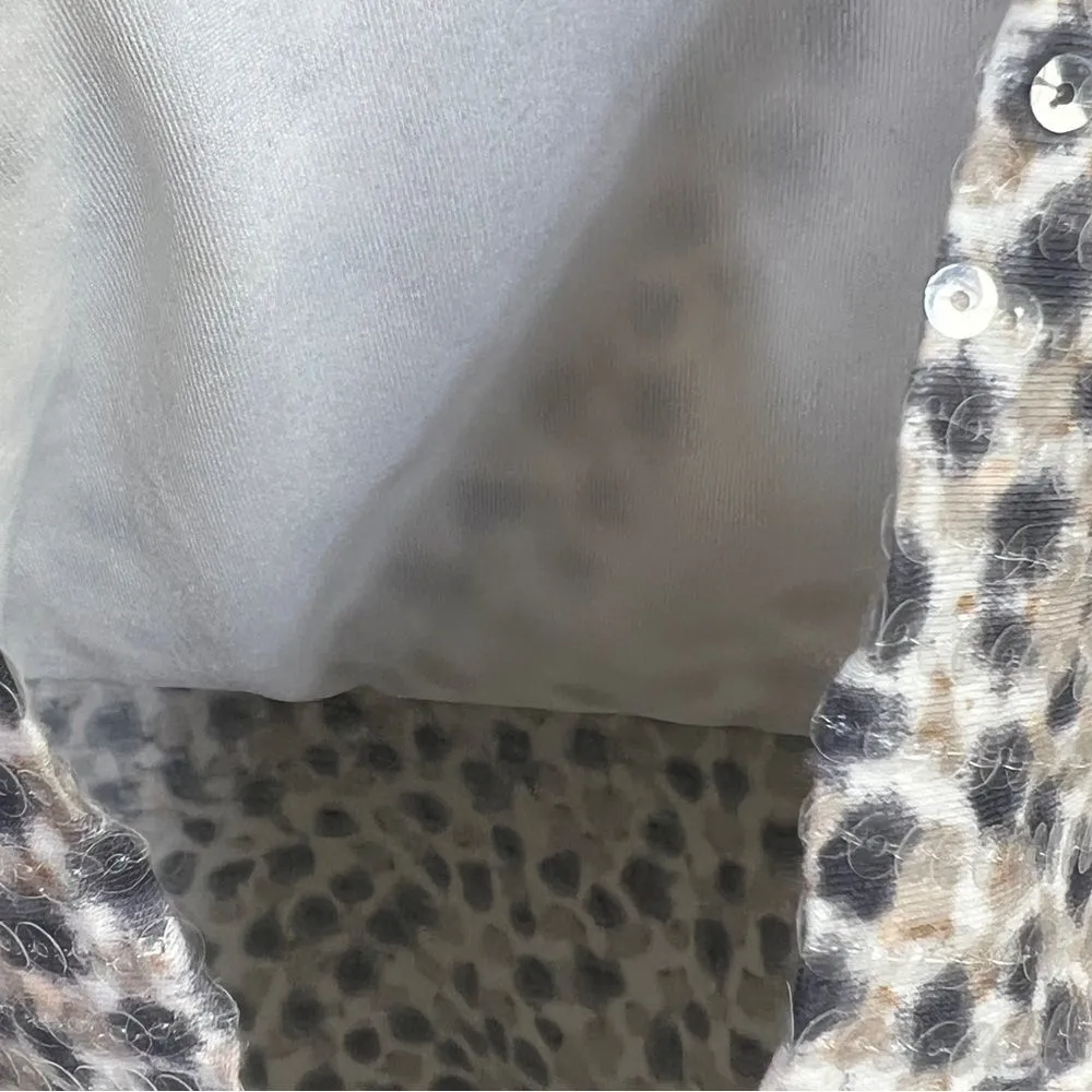 Ann Taylor Size Medium Black & Tan Animal Print Tank Top w/Clear Sequins - Image 6