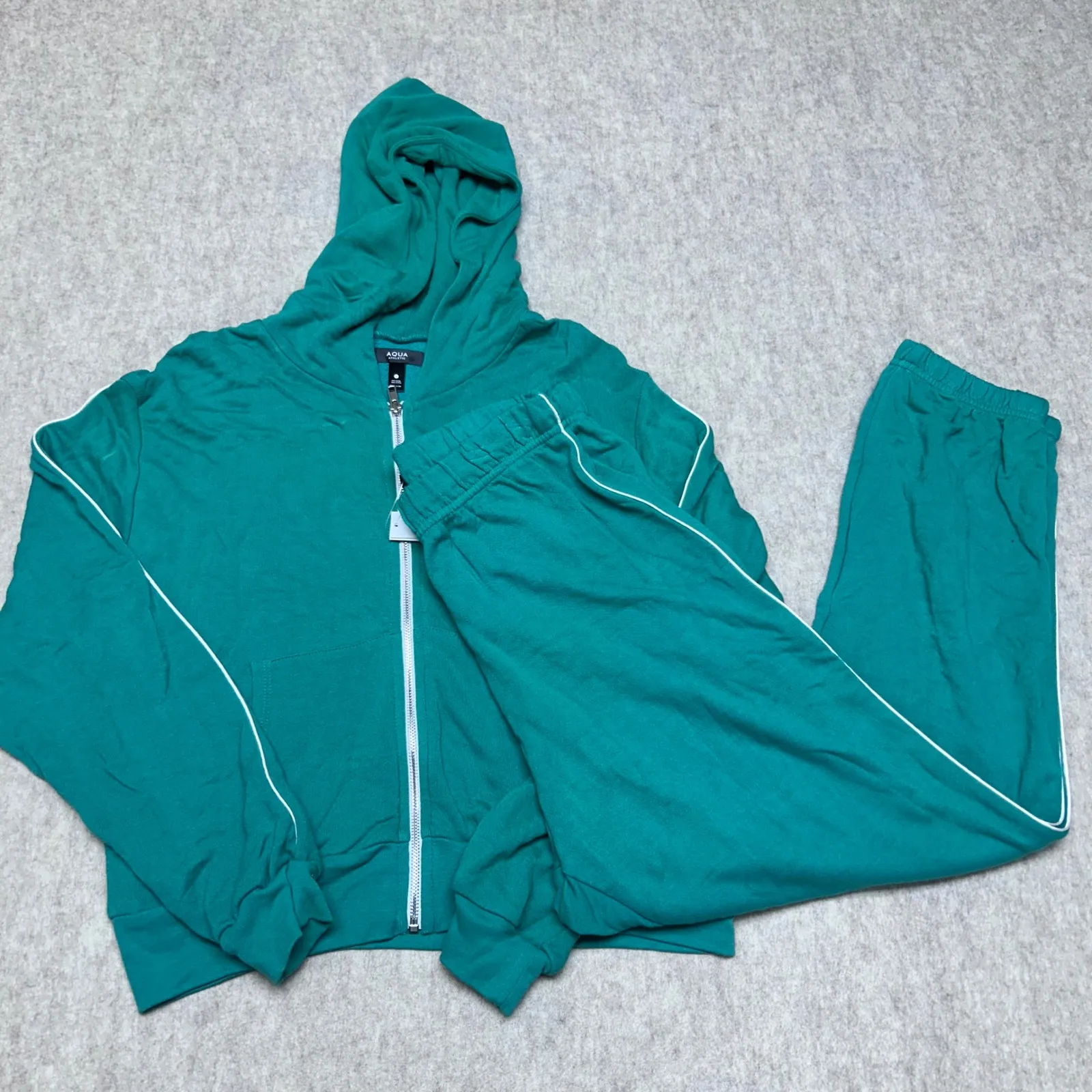 AQUA Athletic Green Teal Lechelle Zip Up Hoodie Sweatshirt Jogger Pants Set M - Image 2