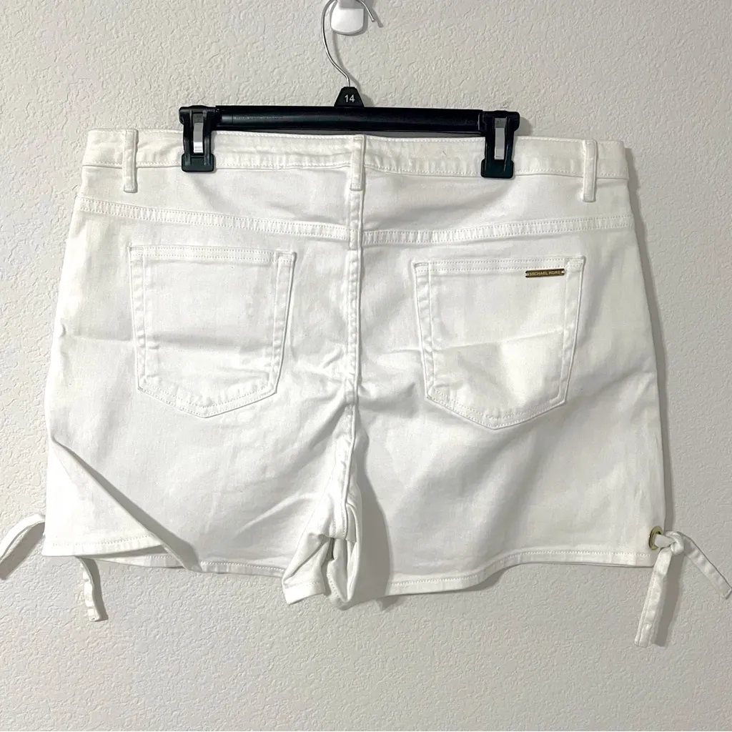 Michael Kors Denim Shorts w/Grommet Detail and Side Ties in White, Size 16, NWT - Image 2