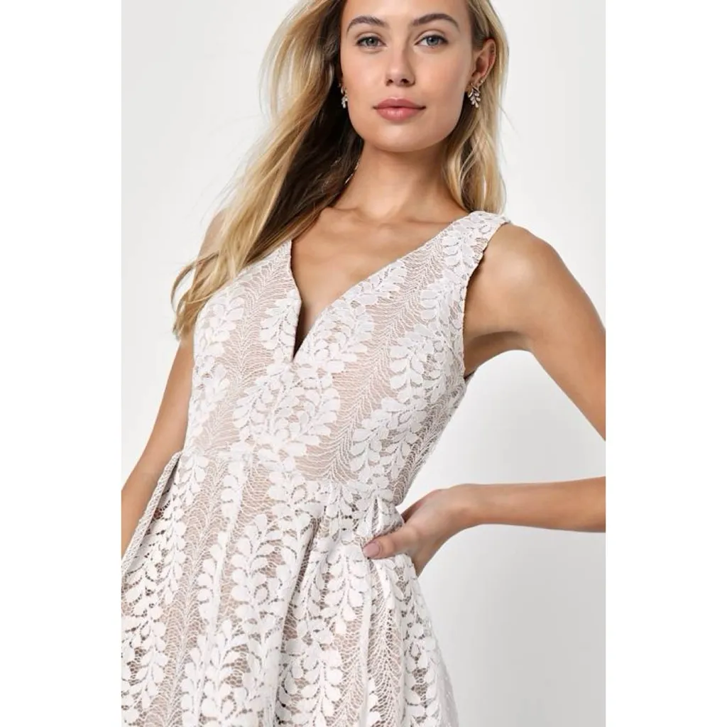 Lulus White Lace Sleeveless V-Neck Skater Mini Dress All My Heart Size Small - Image 7