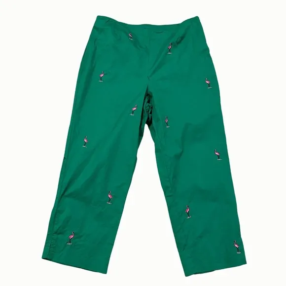 Requirements Green Casual Novelty Cropped Capri Pant Pink Flamingo Size 14 - Image 12