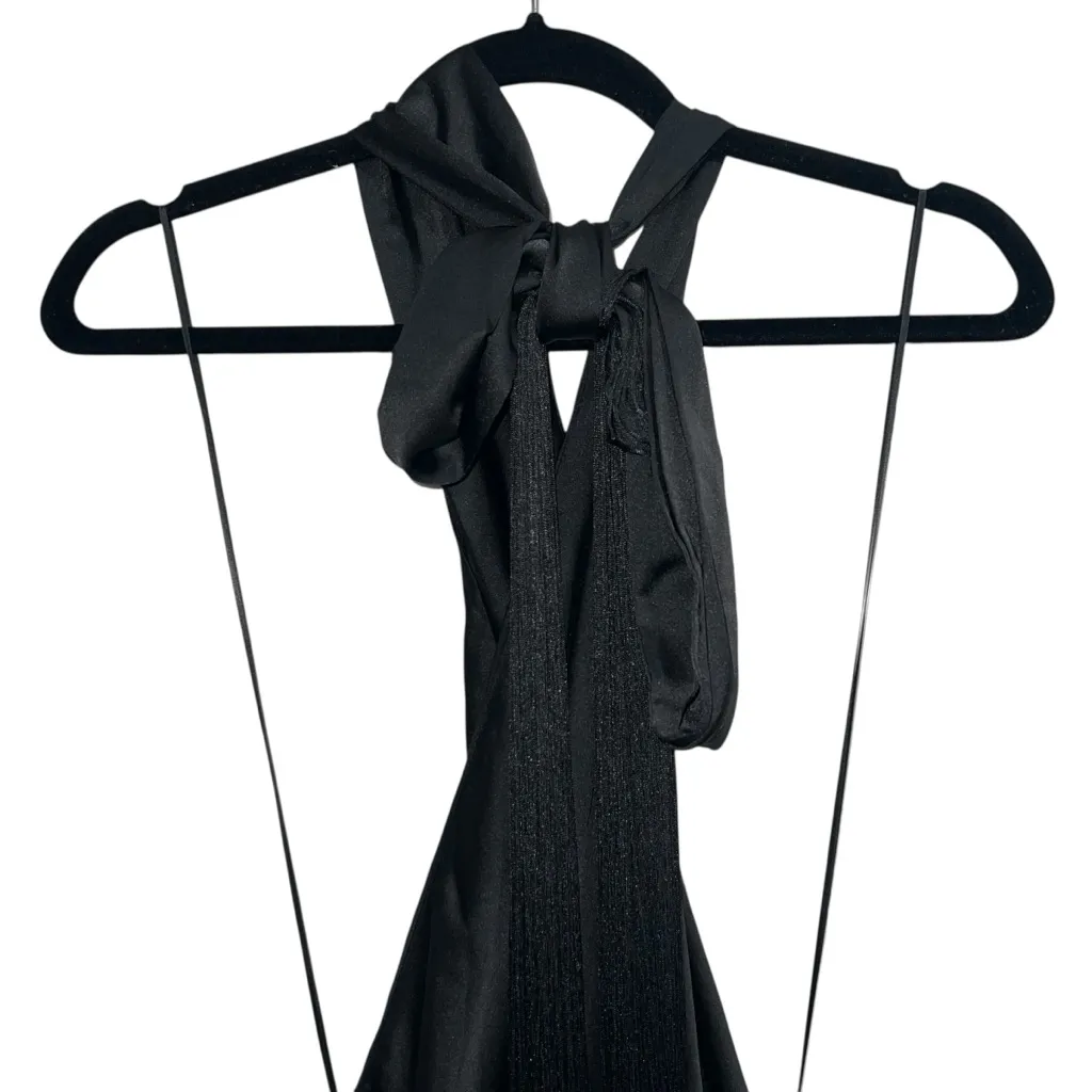 NEW NWOT Show Me Your Mumu Jasmine Fringe Halter Maxi Dress Black Luxe Satin - Image 9