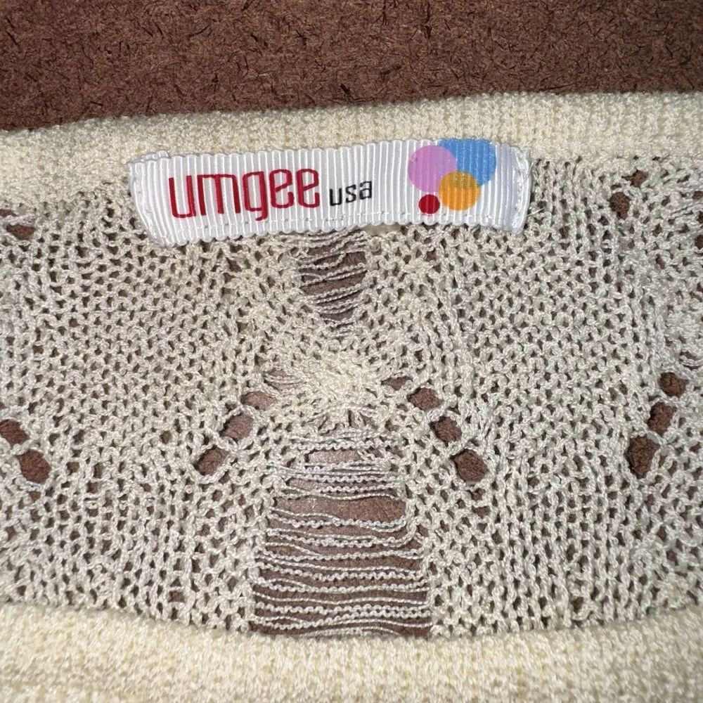 Umgee  Women's Crochet Knit Cap Sleeve Top, Ivory, Size M, Boho Beach Festival - Image 5