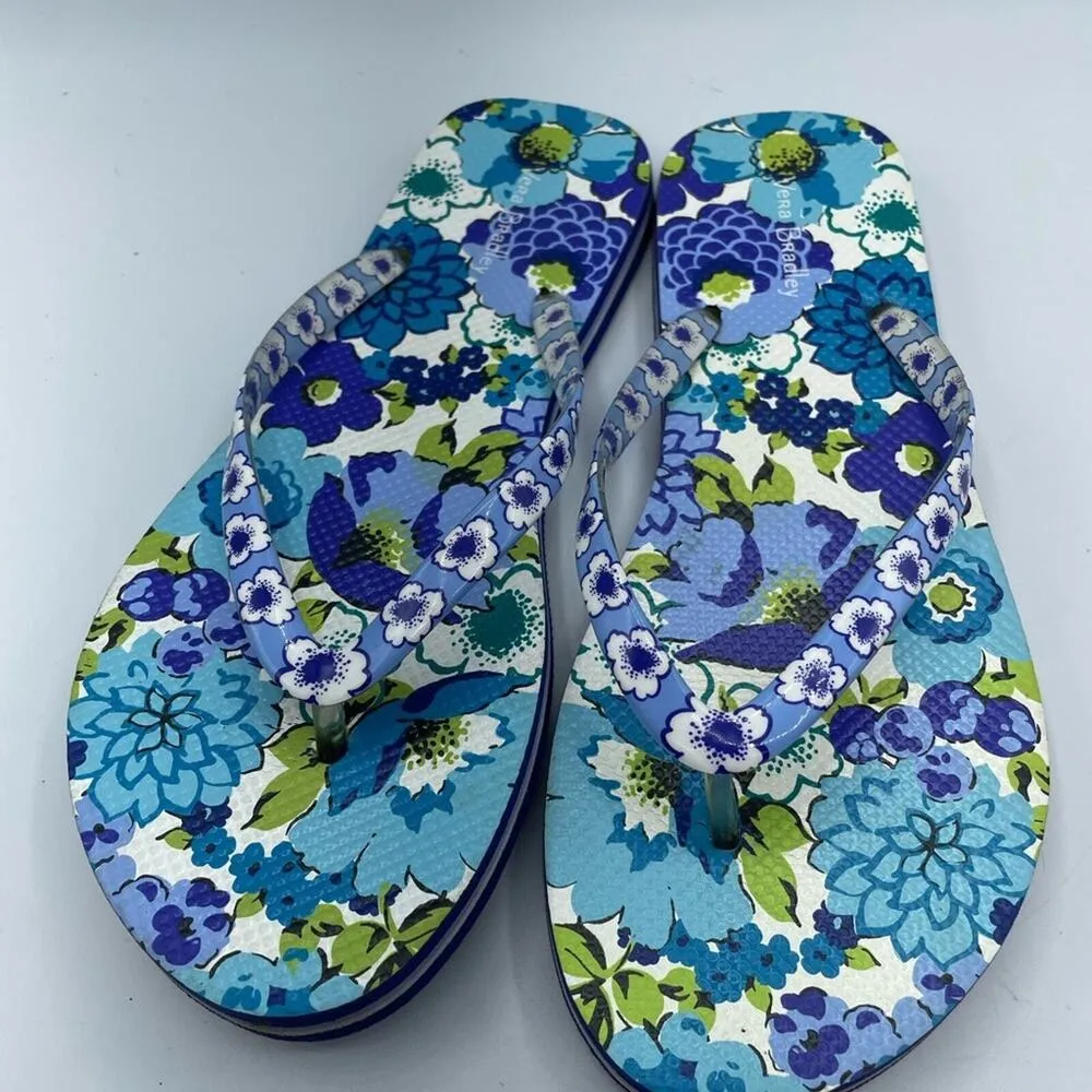 Vera Bradley Blue Floral Flip Flop Sandals Womens 7-8 Casual Summer Beachy - Image 6
