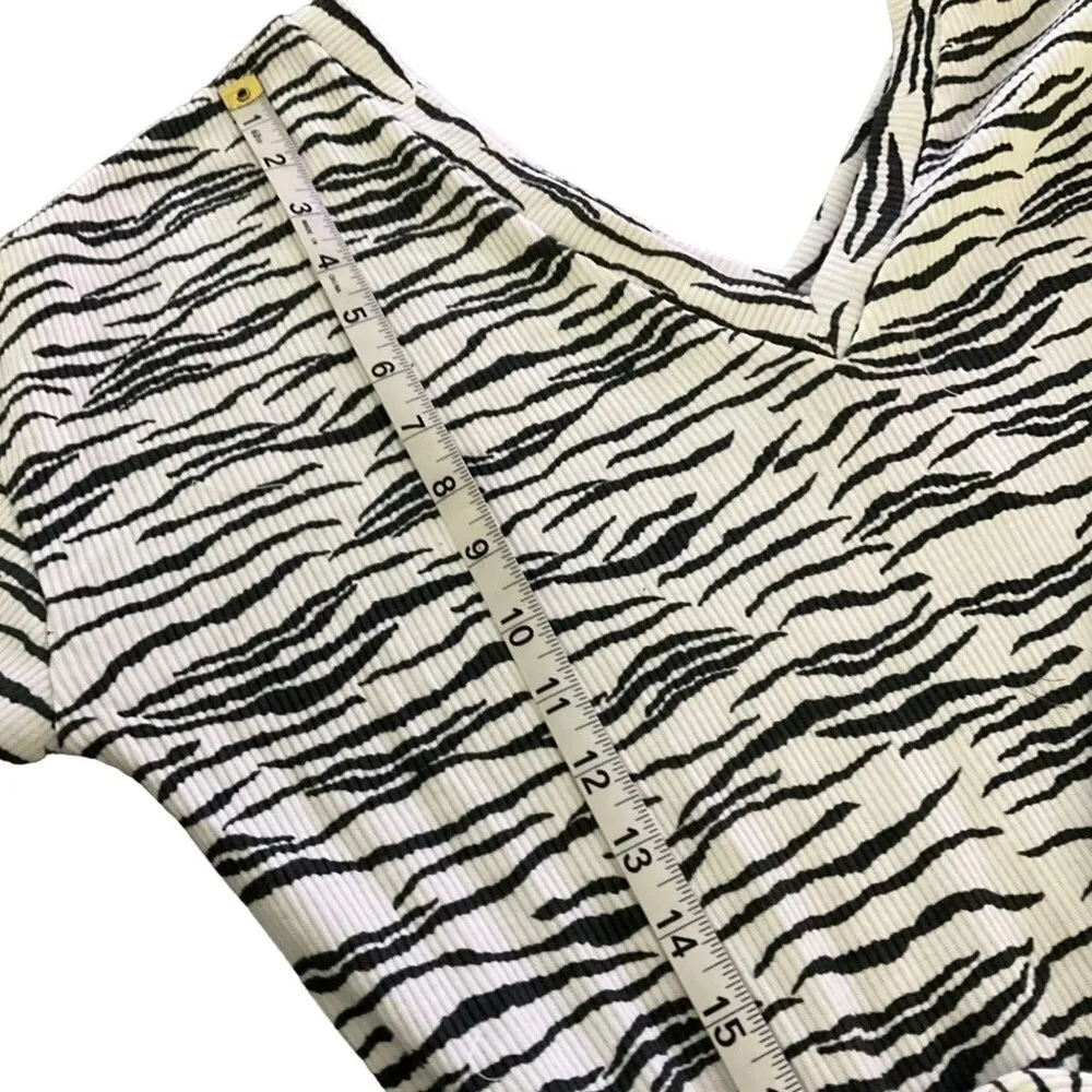 Chaser Women's Zebra Print Long Sleeve Jumpsuit S Ribbed Knit deep V loungewear - Image 9