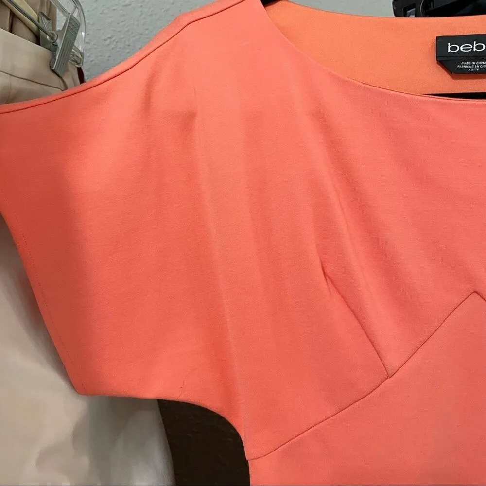 Bebe Orange One Shoulder Baddie Bodycon Mini Dress XS Y2K Asymmetrical Party - Image 5