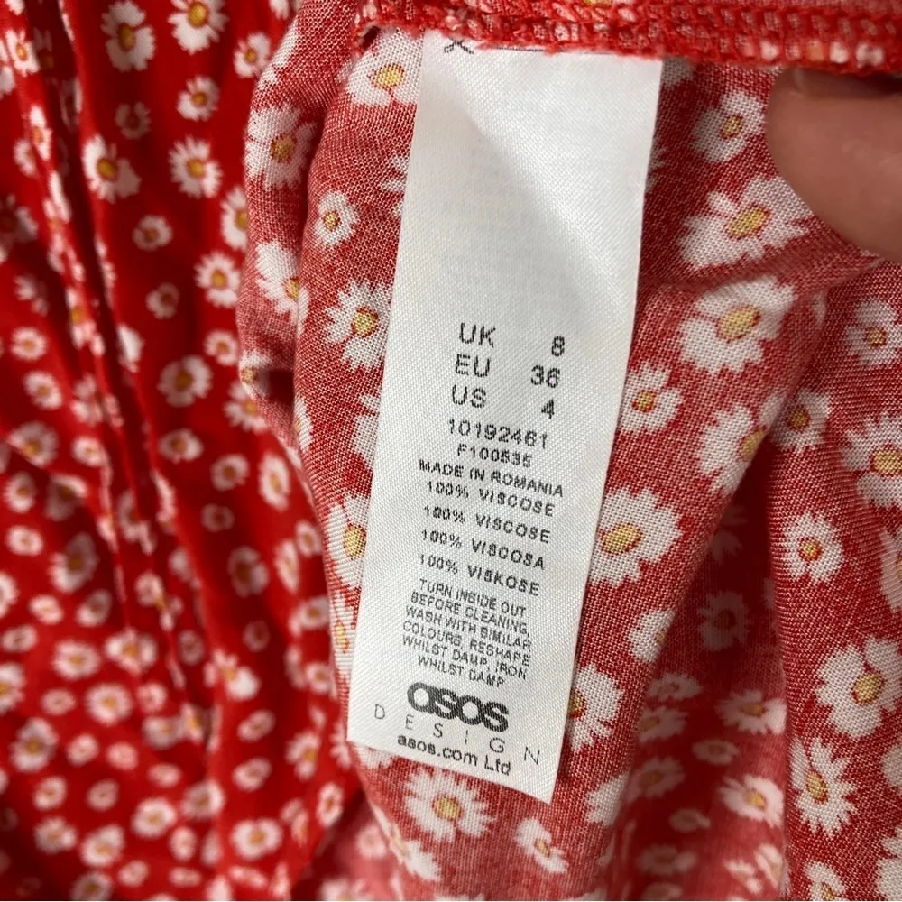 3/$30 ASOS Design | Red White Floral V-Neck Viscose Romper 4 - Image 5