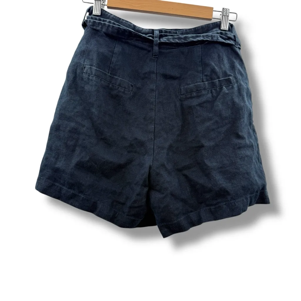 Blank‎ NYC Set Sail Belted Shorts Women’s Size 27 Navy Blue Linen High Rise - Image 4