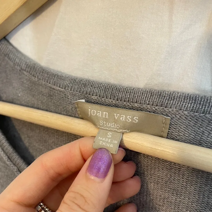 JOAN VASS Studio Small Grey Asymmetrical Long Sweater Tunic Cashmere Blend‎ - Image 2