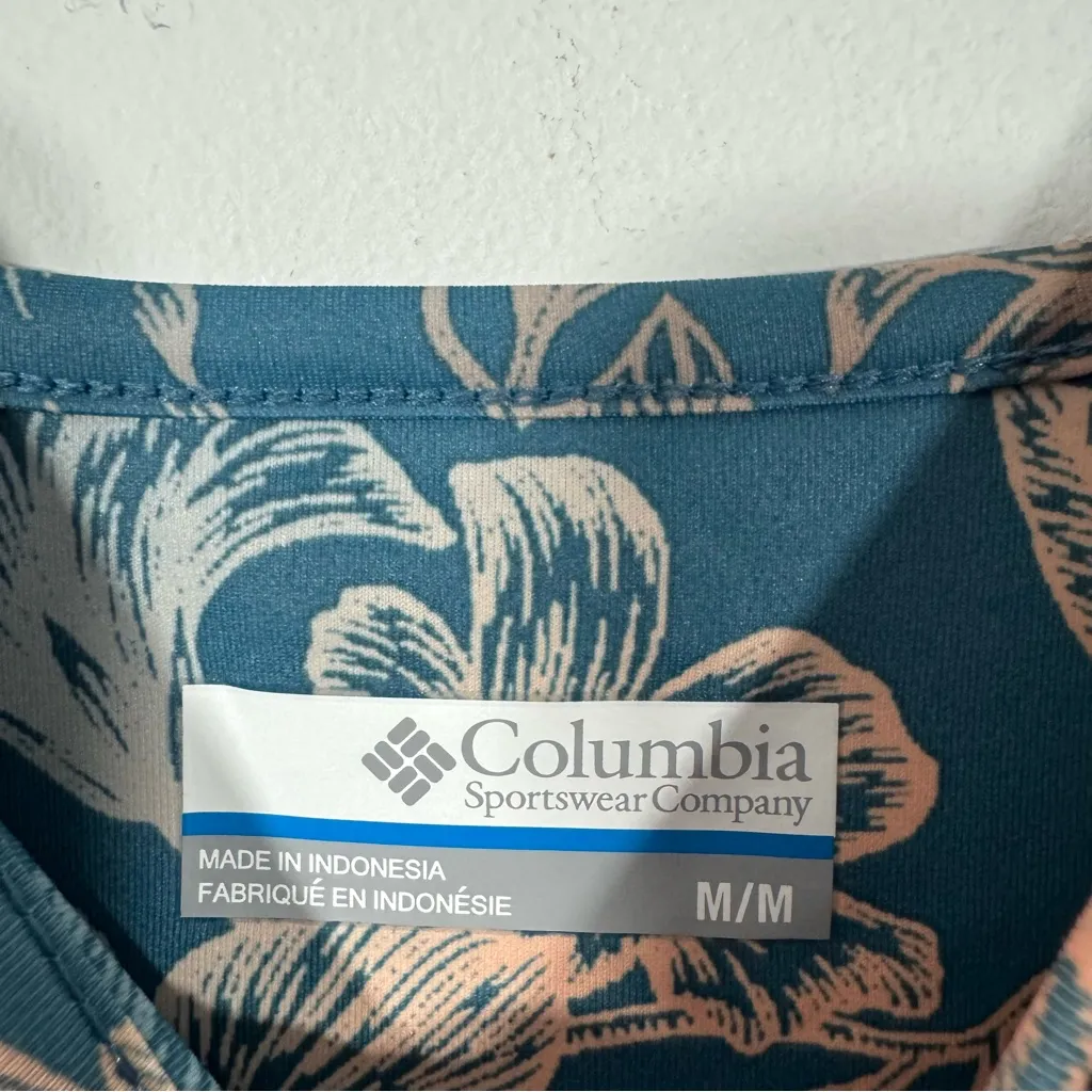 Columbia PFG Freezer III Dress Blue Teal Orange Tropical Floral Print Size M - Image 4