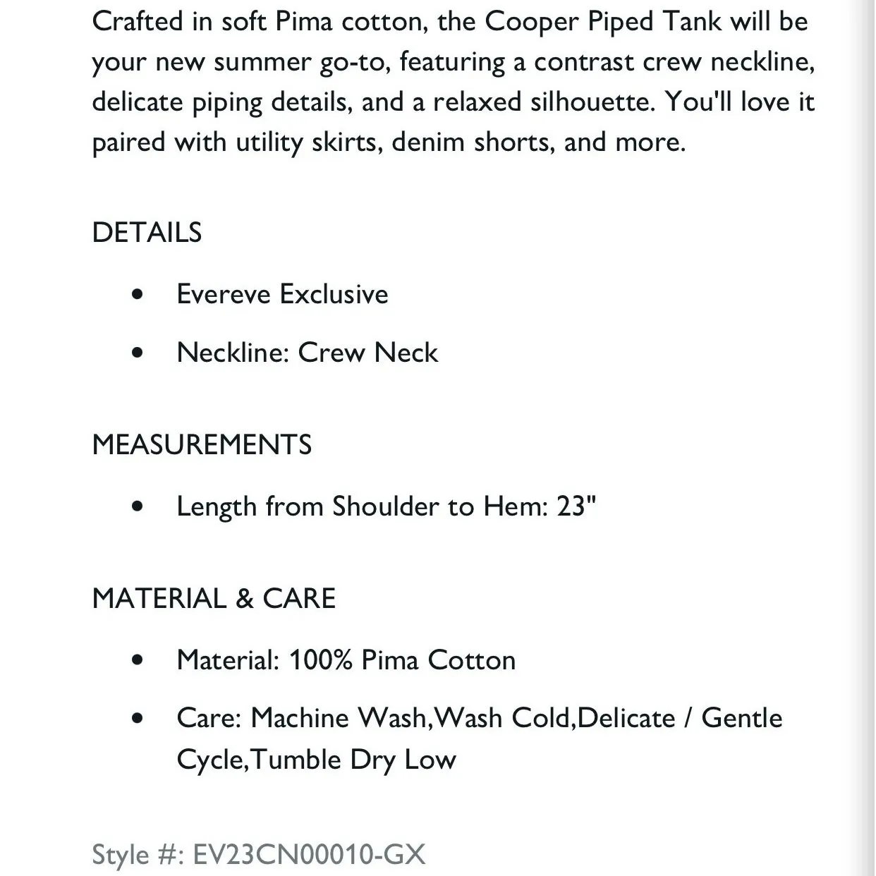 Evereve Cooper Piped Tank Top Peruvian Pima Cotton Black White Relaxed Fit L - Image 10