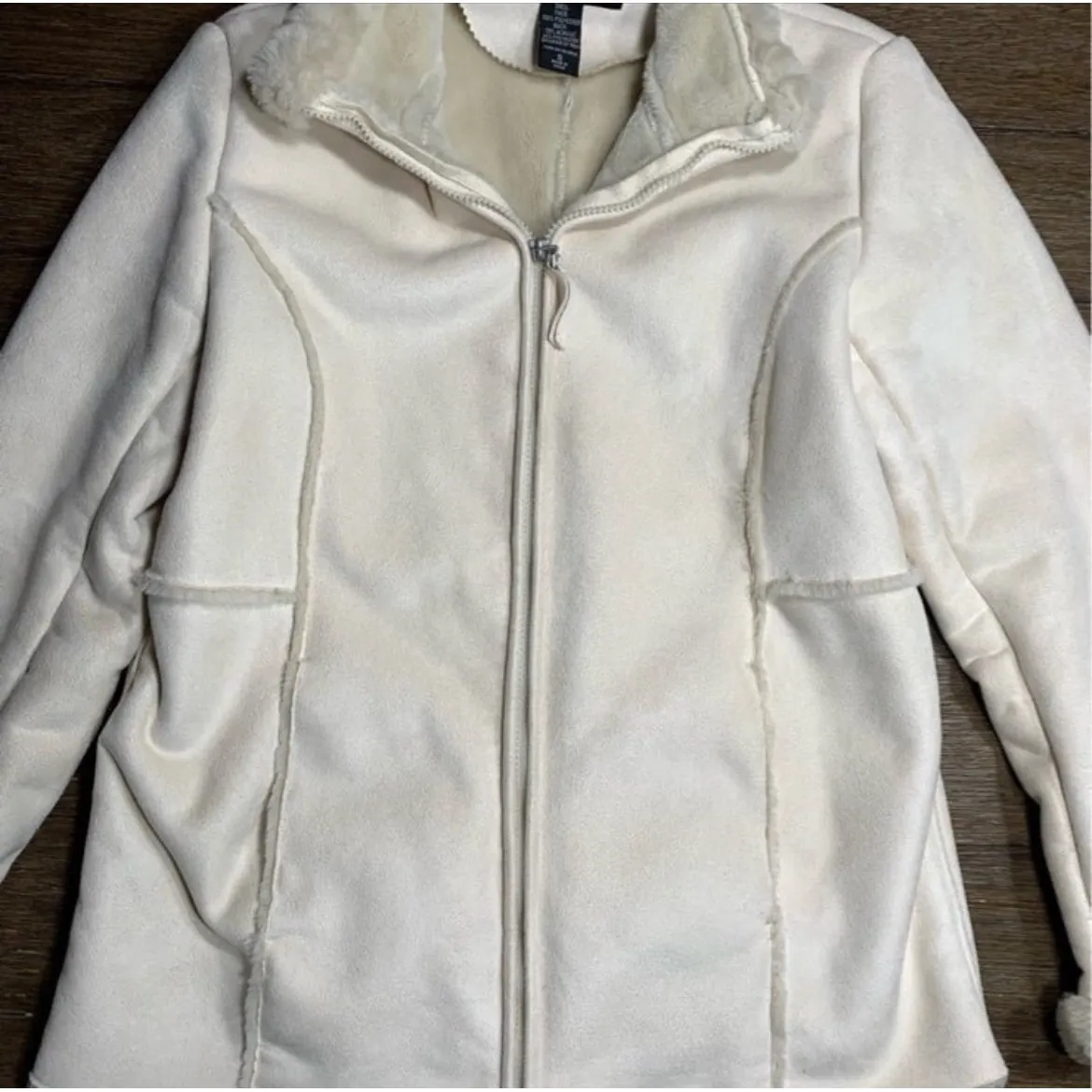 New York & Company Cream Faux Suede Sherpa Collar Jacket Women's Small - Image 2