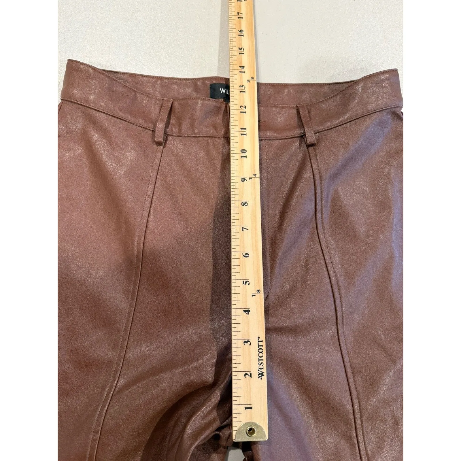 Wildfox Pants Women Medium Brown Vegan Leather Straight Leg Minimal Quiet Luxury - Image 7