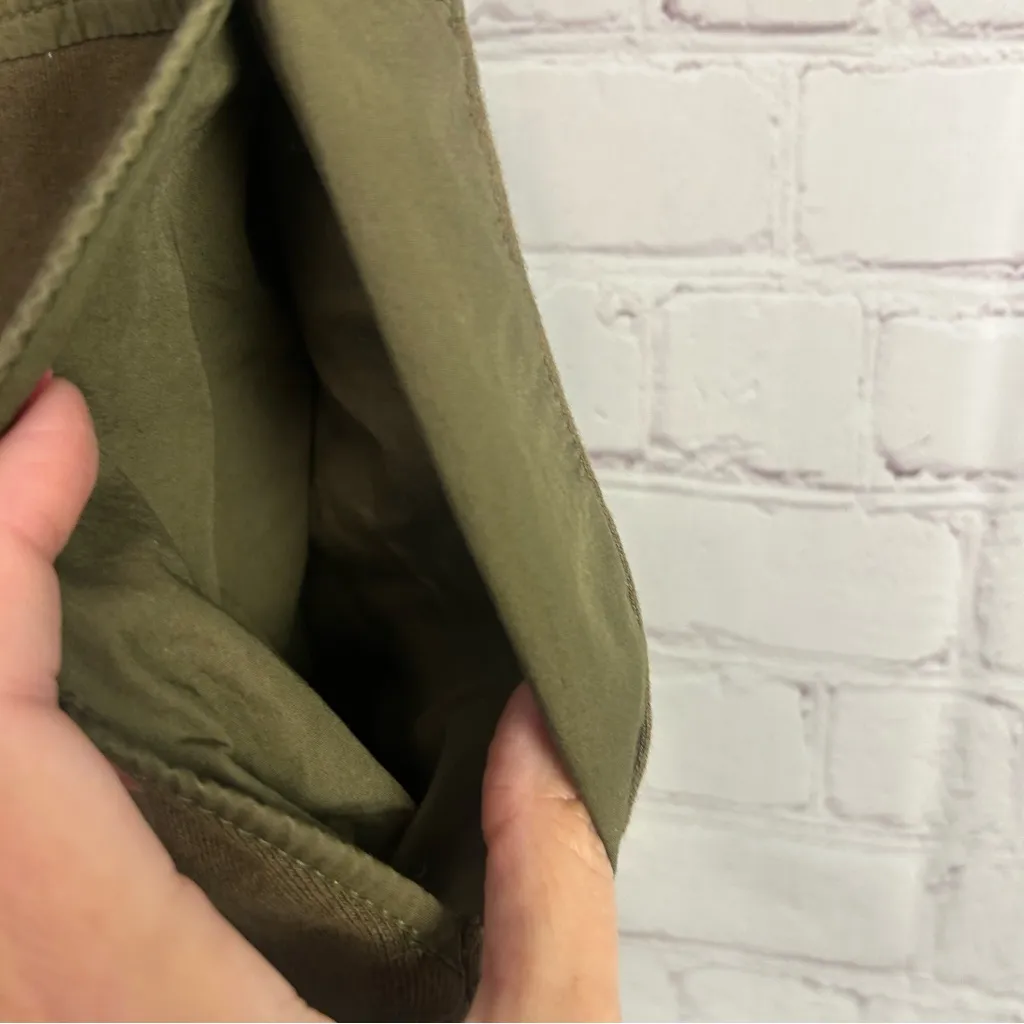 Ulla Johnson olive green designer mixed media shorts retro chic button accent - Image 8