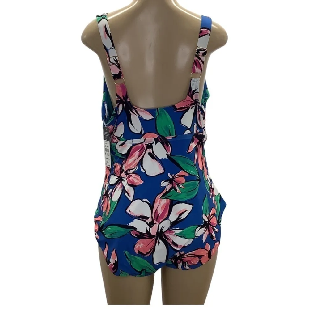 Essentials by Catalina Bright Floral Print One Piece Swimsuit New With Tags Blue Size 3X - Image 3