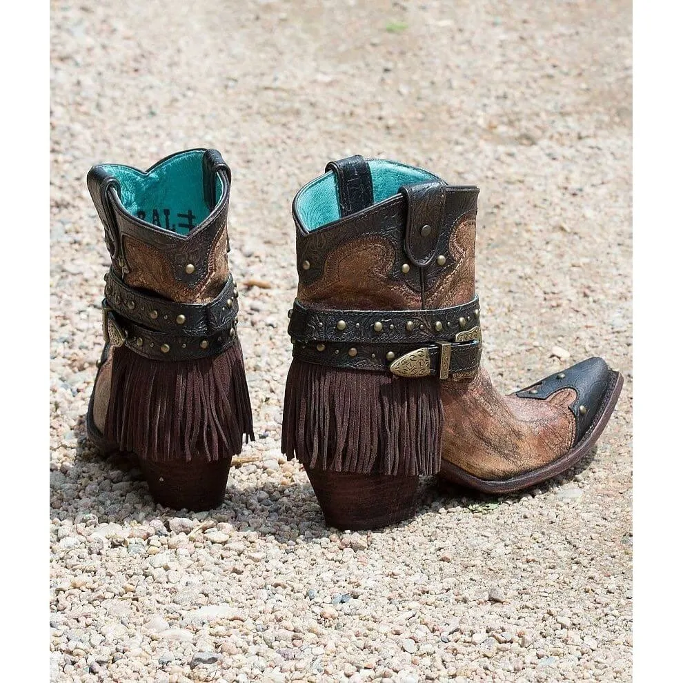 Corral Metallic Cognac Strap Fringe, Studs, Buckle Cowboy Boot C2880 8 Western - Image 14