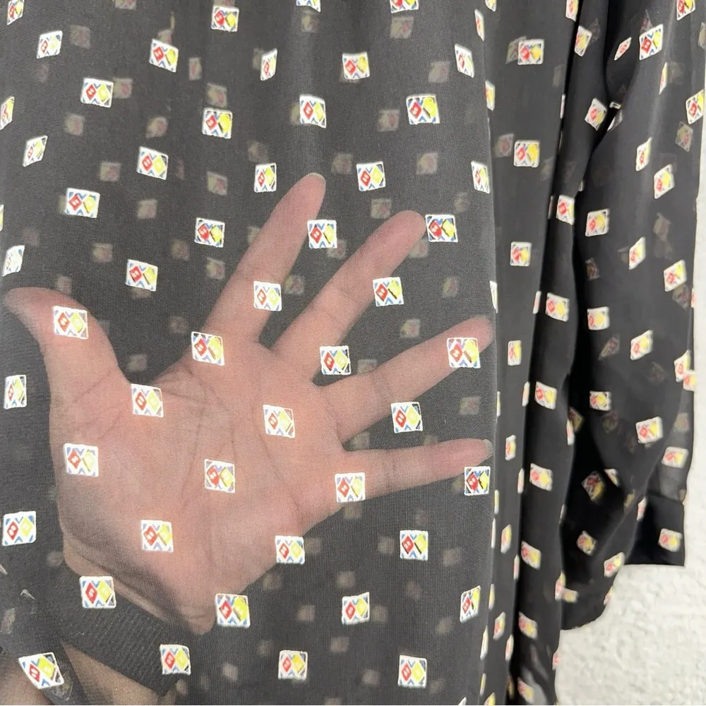 Pleione Top Womens 2X Black Ludo Dice Sheer Long Sleeve Button Up Blouse - Image 4