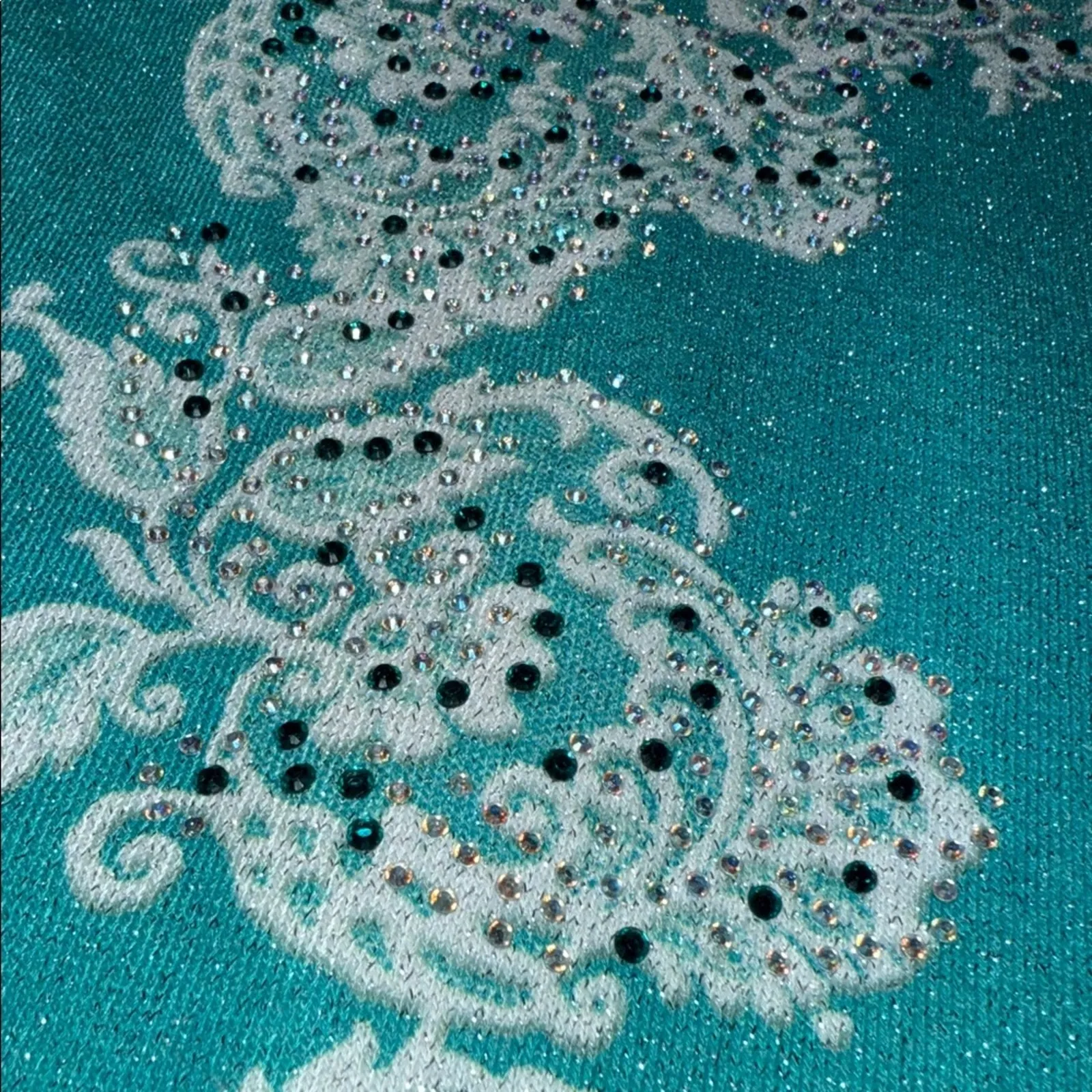 Reba womens size large v-neck teal shark bite hem long sleeve beaded tunic shiny - Image 4