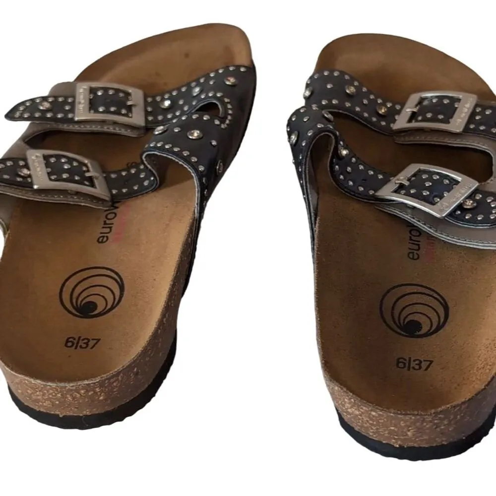 Eurowell Women's Black Studded Double Buckle Slides Size 6 - Image 3