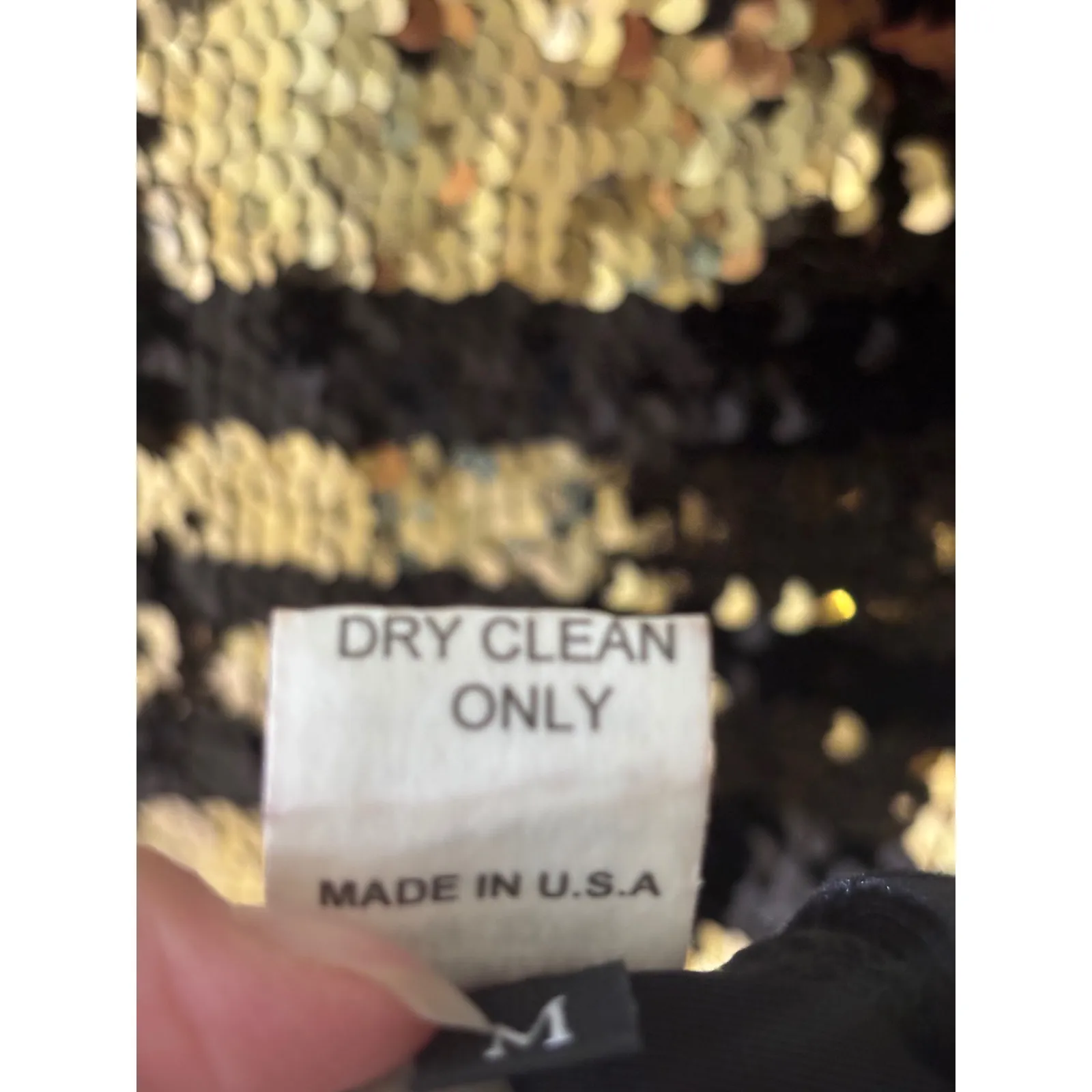 NWT‎ David Cline Sequin Tank Top Sleeveless Party Sparkle Black Gold Medium - Image 9