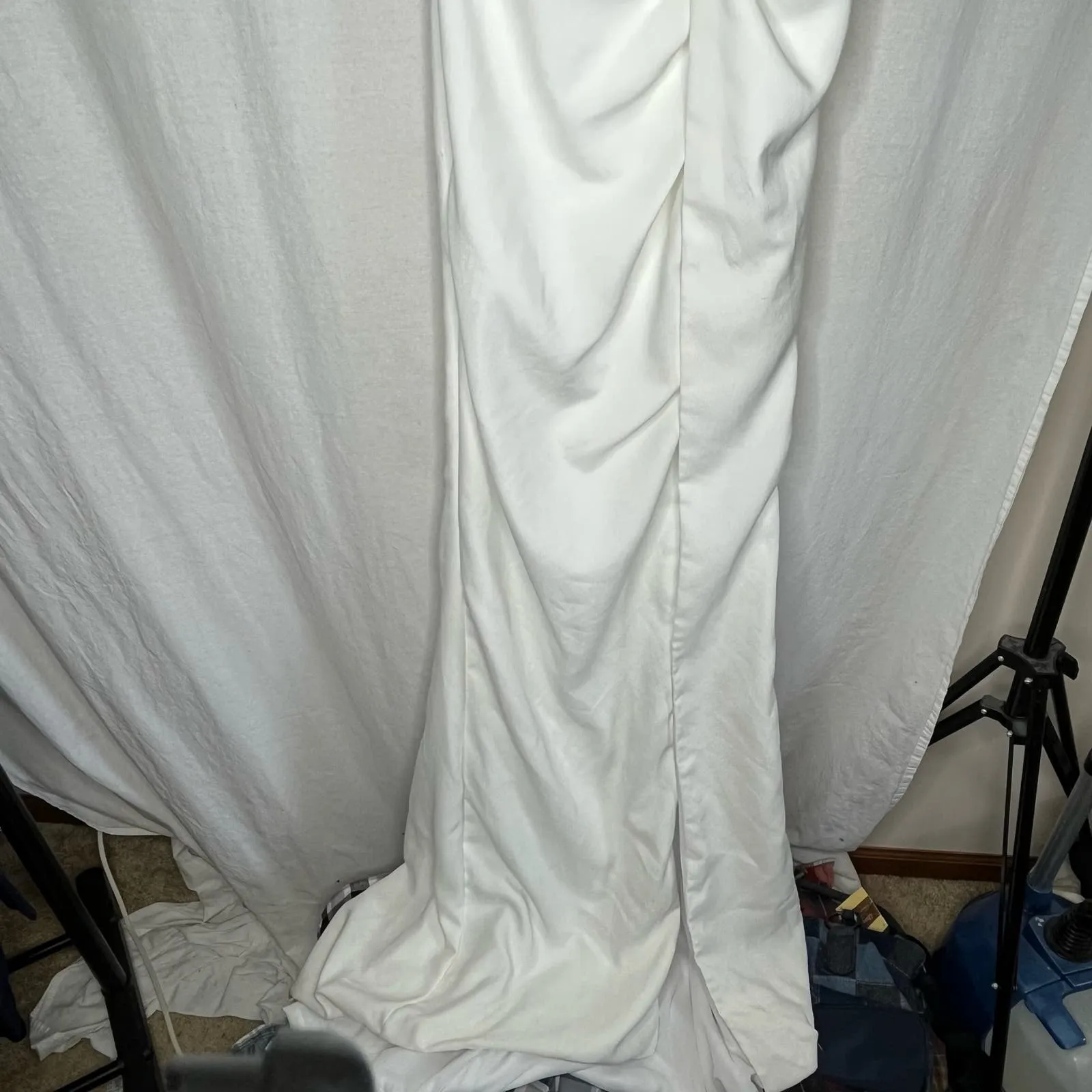Katie May Come On Home NWT Twisted‎ Strapless Midi-Dress Ivory Satin Feel Small - Image 3