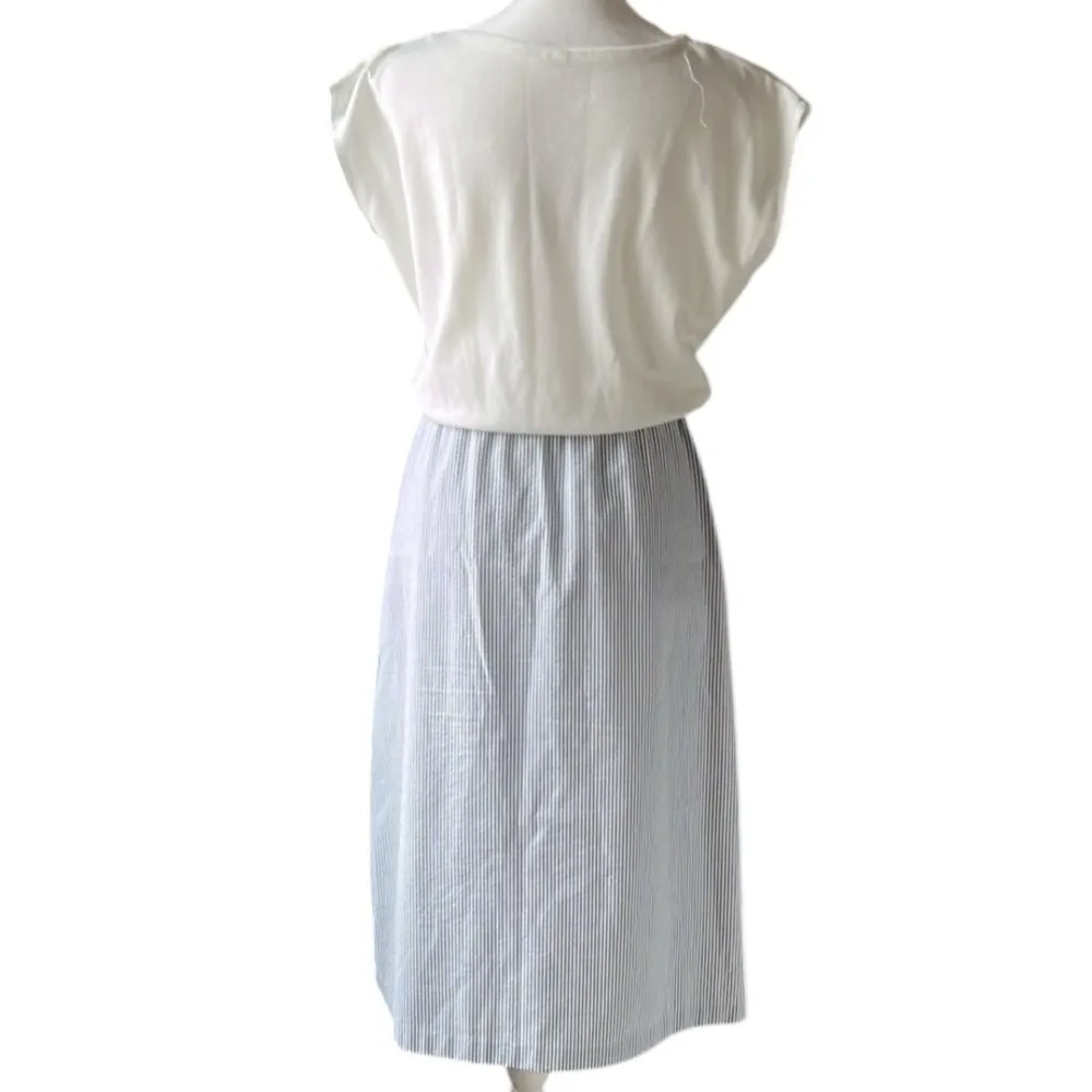 Vintage 80s Union Made Blue White Red Seersucker Dresss with Jacket Size 8 - Image 5