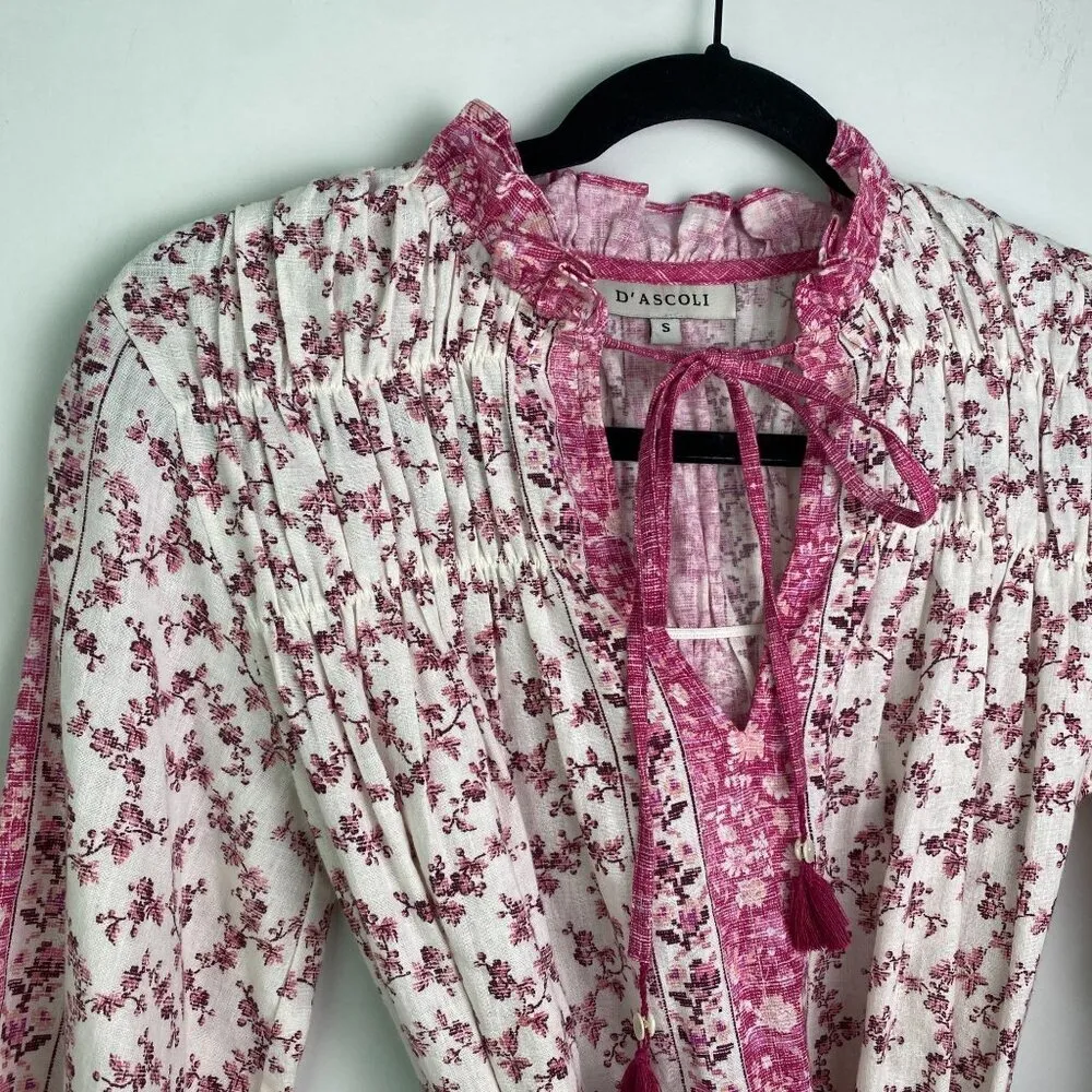 D'Ascoli Maxi Dress Serenity Kaftan Style Fuschia Floral Sz Sm Bohemian Pink - Image 7