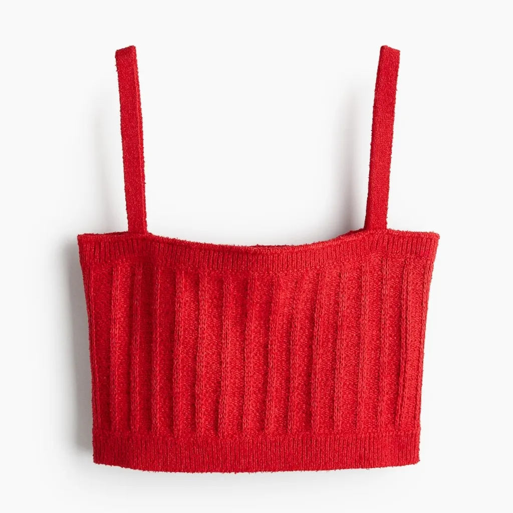 H&M Red Rib-Knit Camisole Top Size M - Image 2