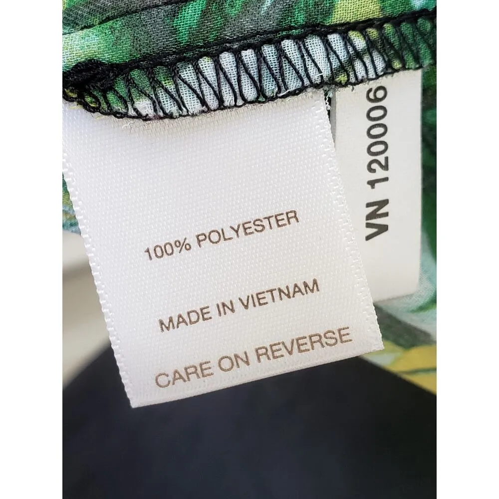 Eva Mendes Button Down Shirt Women's S Multi Palm Leaf Sheer High Collar Tie Green - Image 6