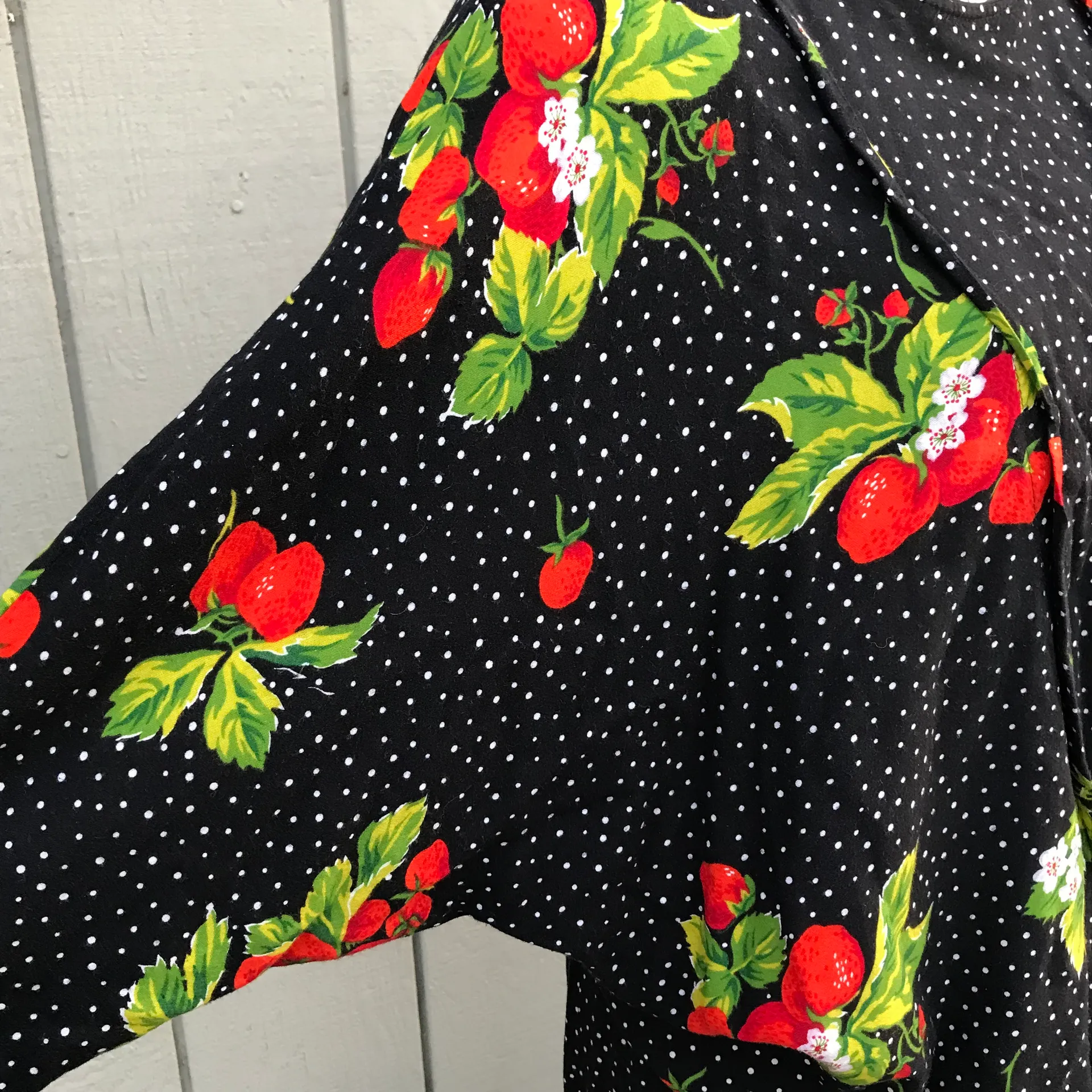 Vintage 90s Essay Strawberry Two Piece Polka Dot Blouse Skirt Set Black Size 4 - Image 6