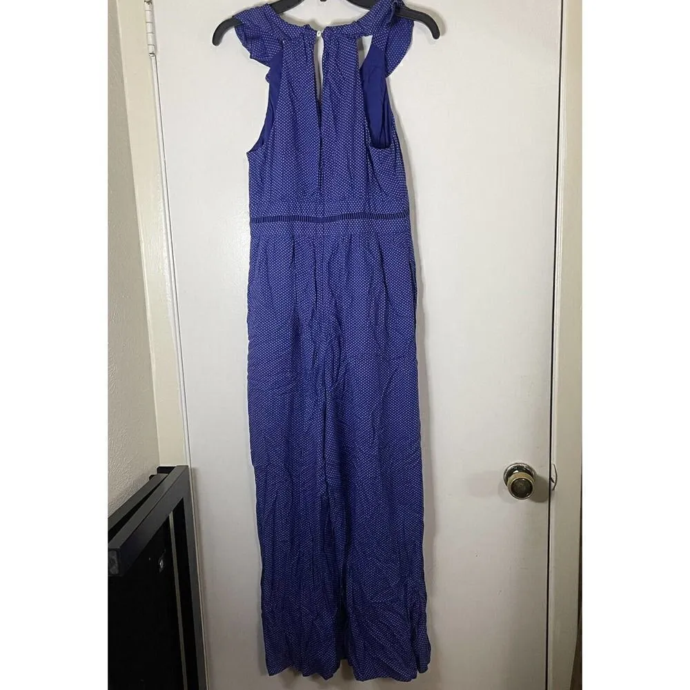 Anthropologie Maeve Justine Blue polka dot wide leg jumpsuit size US 2 - Image 9