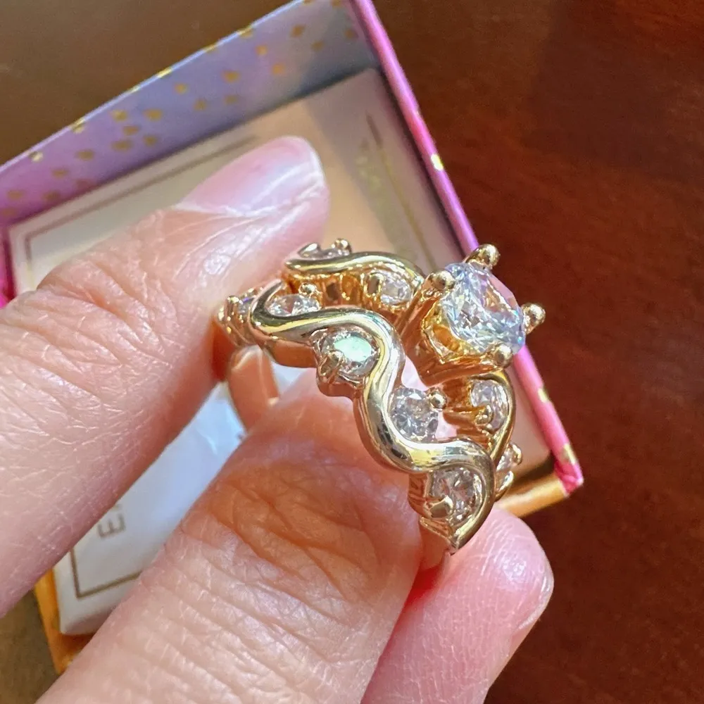 Emma Madison 18kt gold over sterling silver Wave diamonds Double Ring Sz 6.75 - Image 10