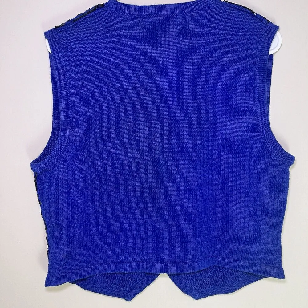 Vintage Womens Size Large Worthington Royal‎ Blue Beaded Vest Holiday Party 90s - Image 4
