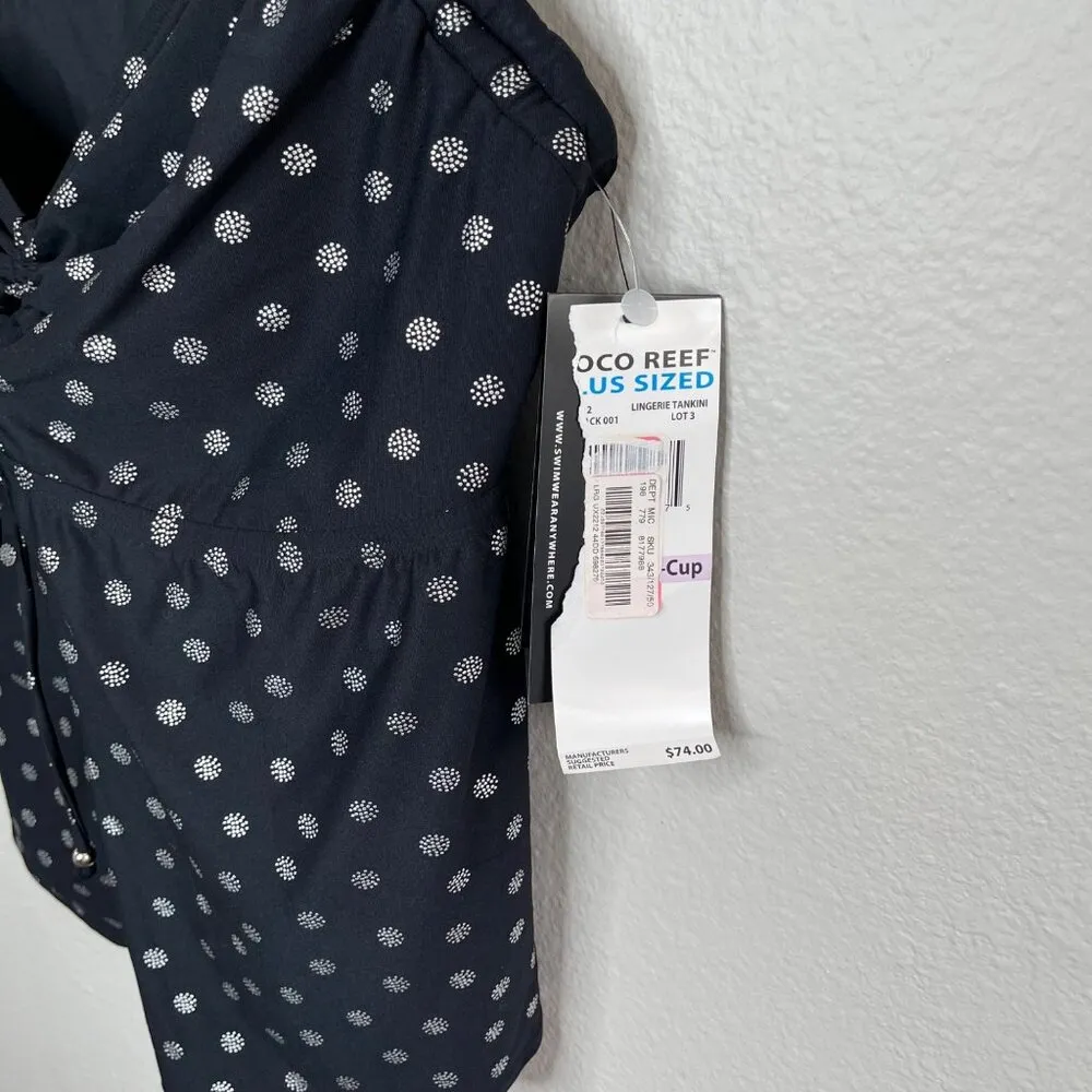 Coco Reef Womens Plus Size 22W/44DD Navy Polka Dot Tankini Top Swimsuit - Image 5