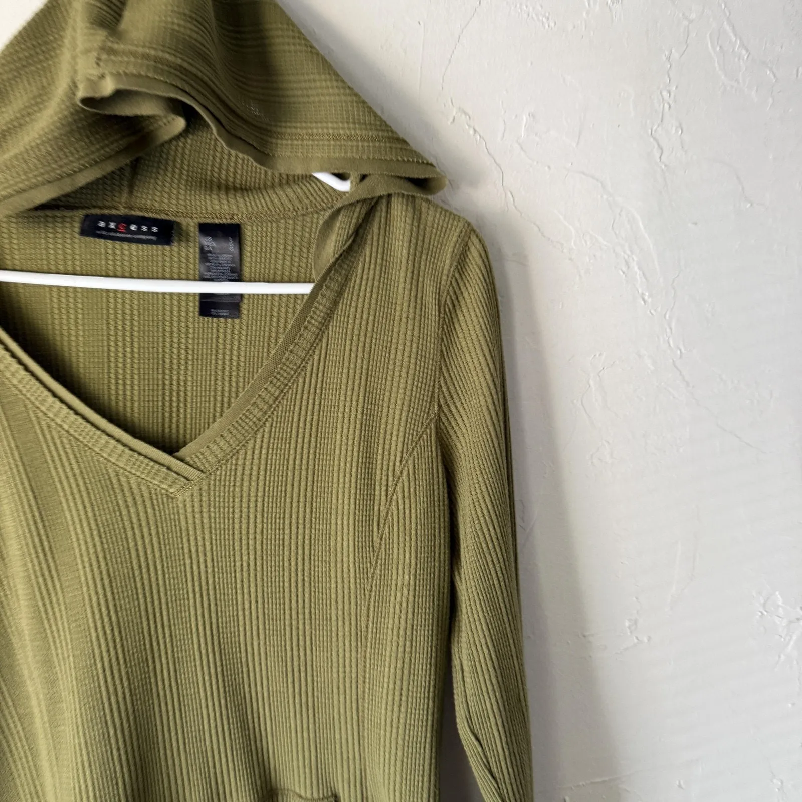 Axcess Y2k Hoodie Pullover Womens Large‎ Ribbed Long Sleeve Casual Top Grunge Green - Image 2