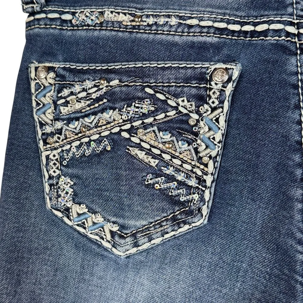 Grace in LA SZ 28 Bootcut Jeans Embroidered Low-Rise Stretch Zip-Fly Whiskered - Image 9