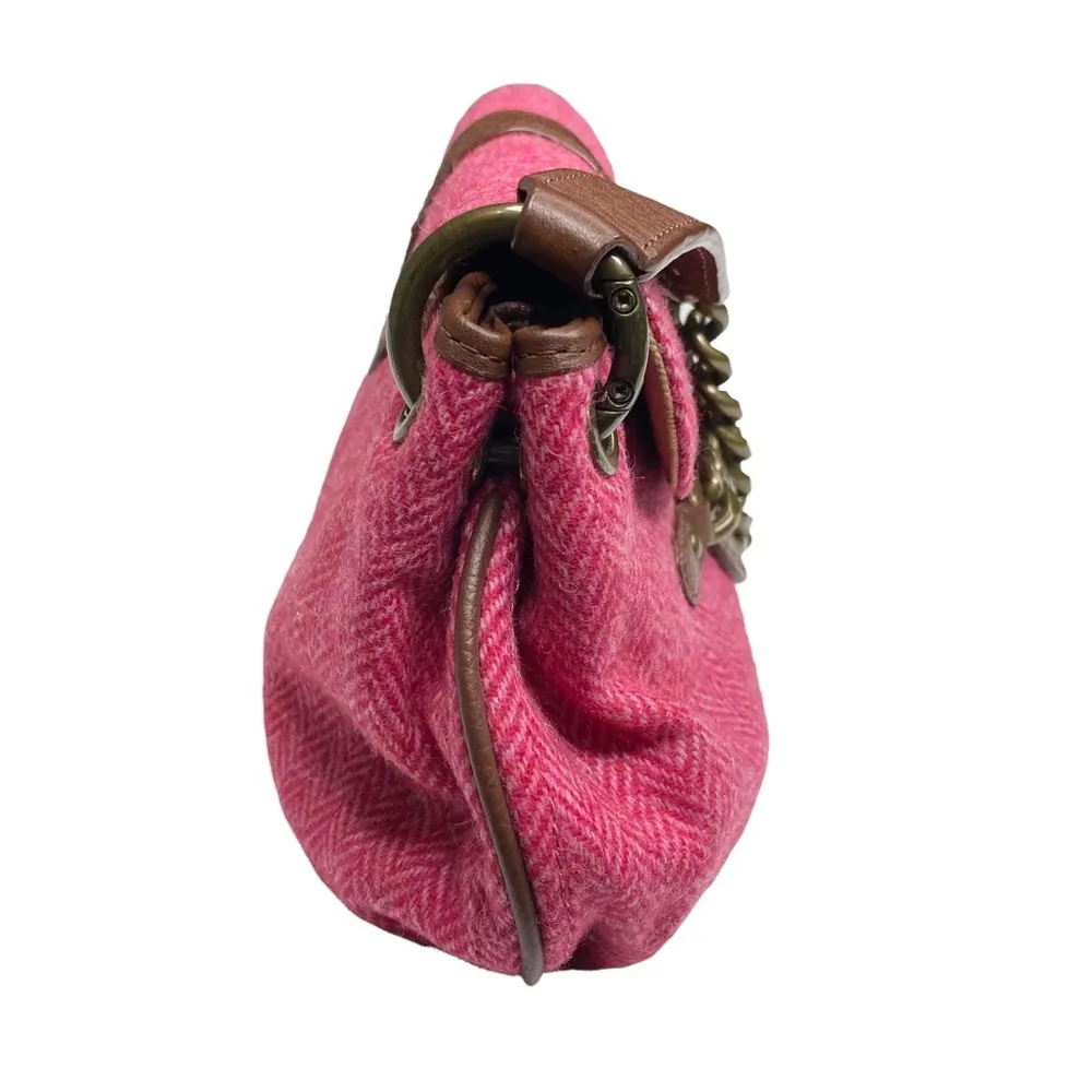 J Crew ᪥ Tweed Antique Gold Chain Handle Mini Handbag Bag ᪥ Red Wool ᪥ Leather ᪥ - Image 5