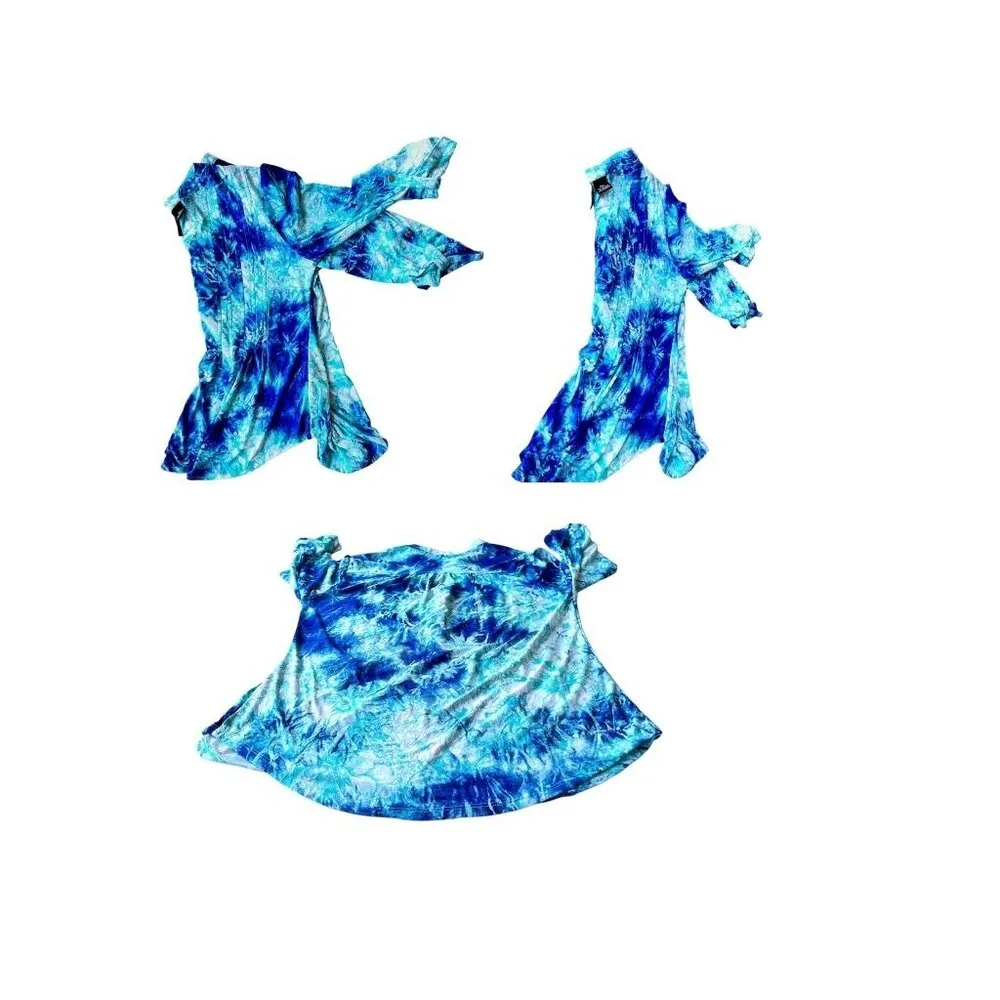 New Directions Tunic Top PM Petite Medium Blue Tie Dye Roll Tab Sleeves … Size undefined - Image 11