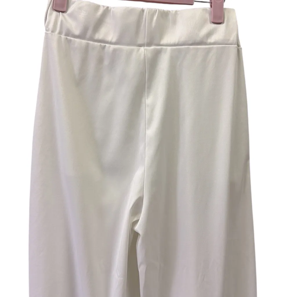 White Wide Leg High Waist Pull On Pants Pleated Front with Pockets Womens Medium - Image 5
