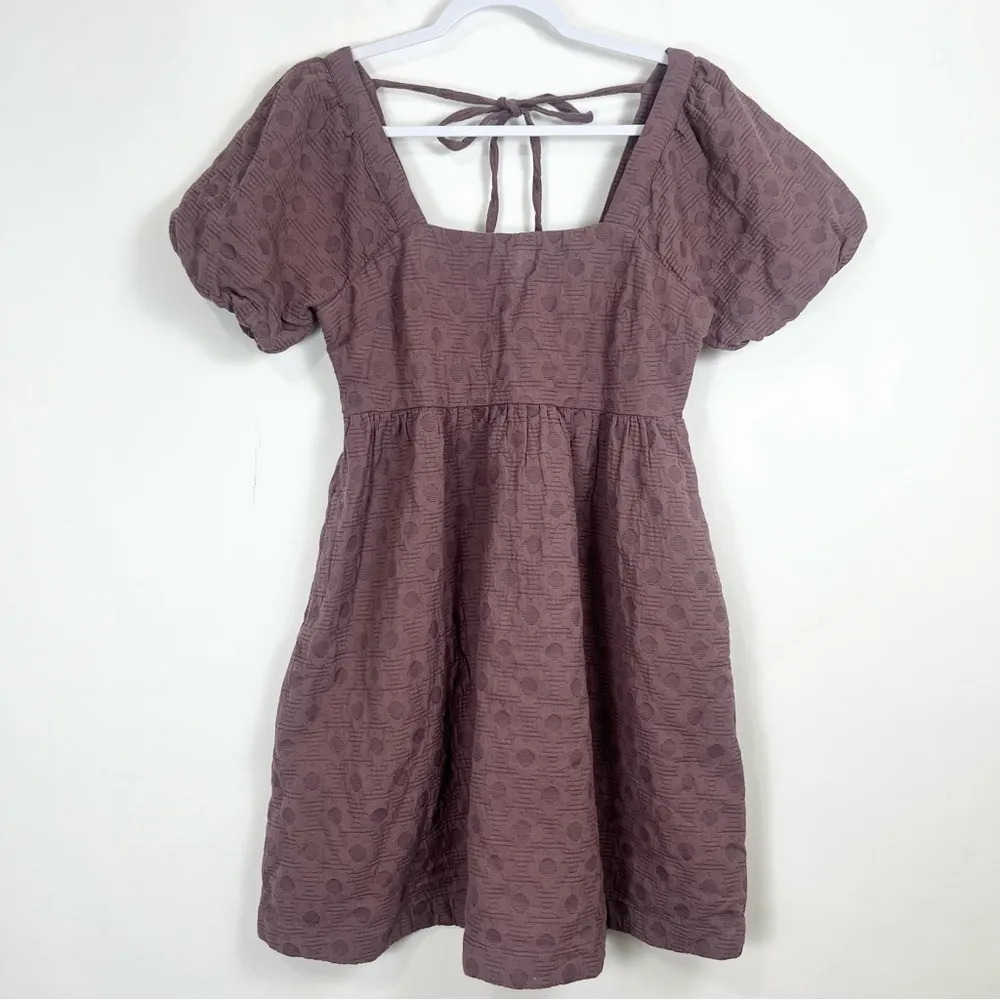Madewell Floral Quilted Puff-Sleeve Mini Dress in Fig Purple Size Small NWT - Image 5