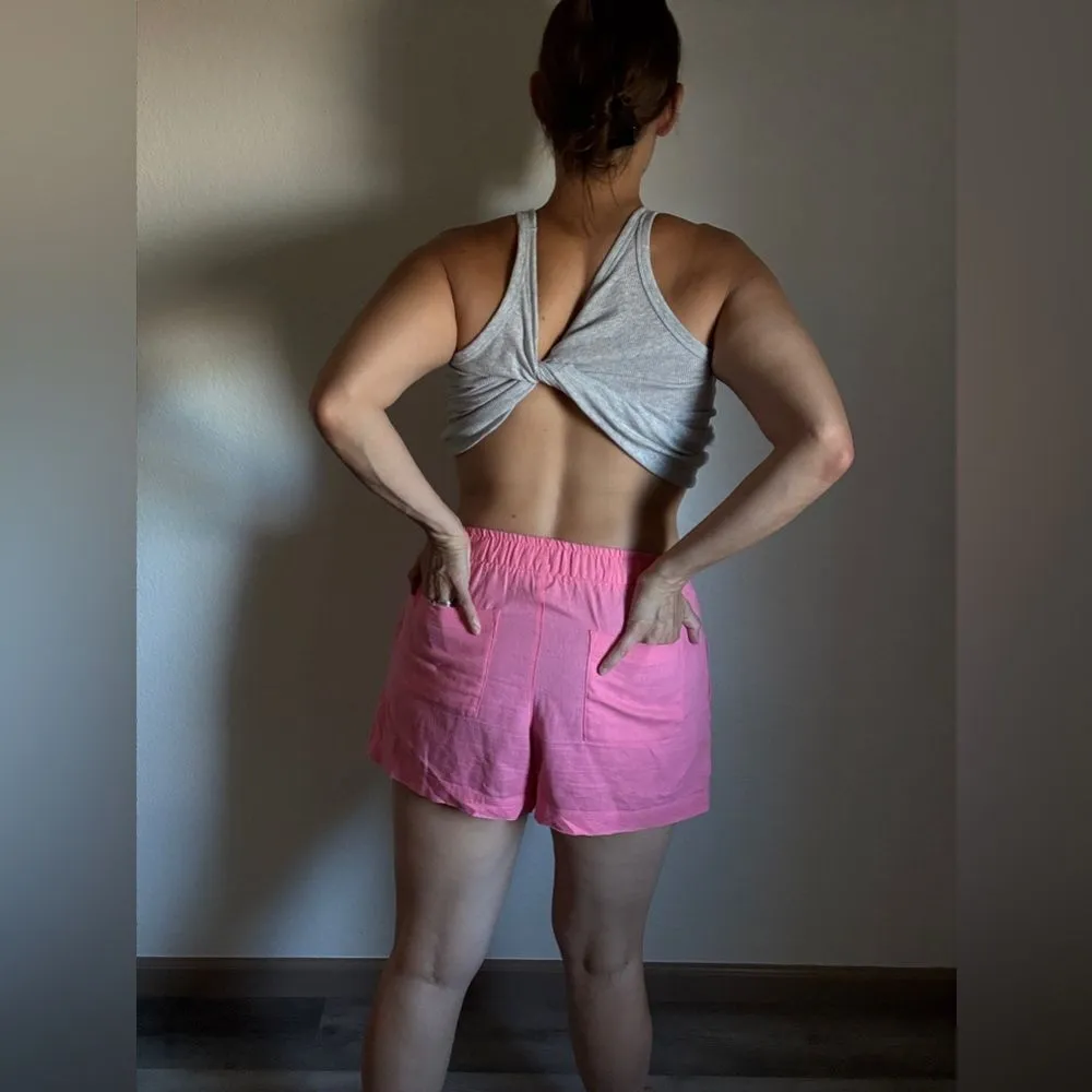 GAP High Rise Linen Shorts Bright Pink Comfy Weekend Small - Image 3