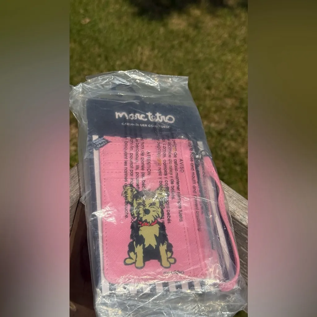 Marc Tetro Yorkie Graphic Pink Card Wristlet Card Holder Wallet NWT - Image 5