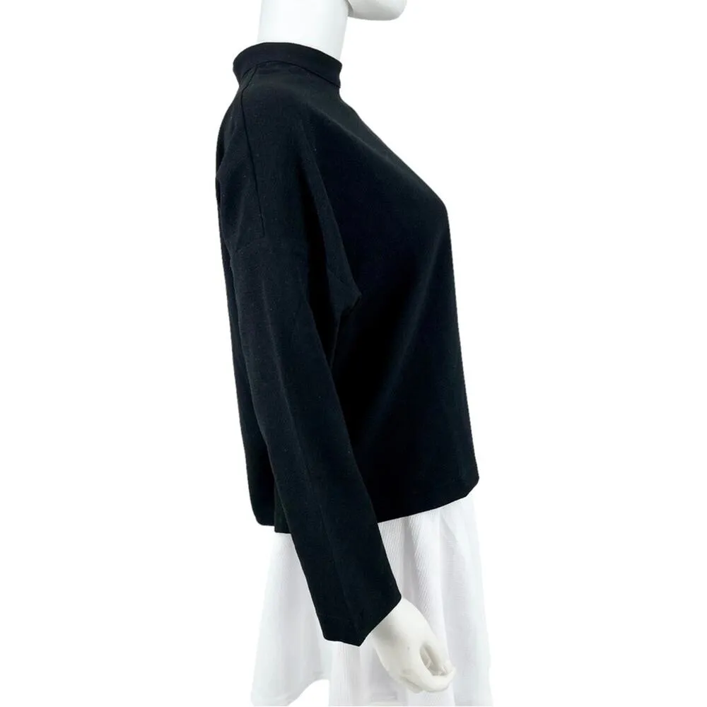 Madewell Women's Black Mockneck Bell Sleeve Cropped Shirt Blouse Size Small - Image 5