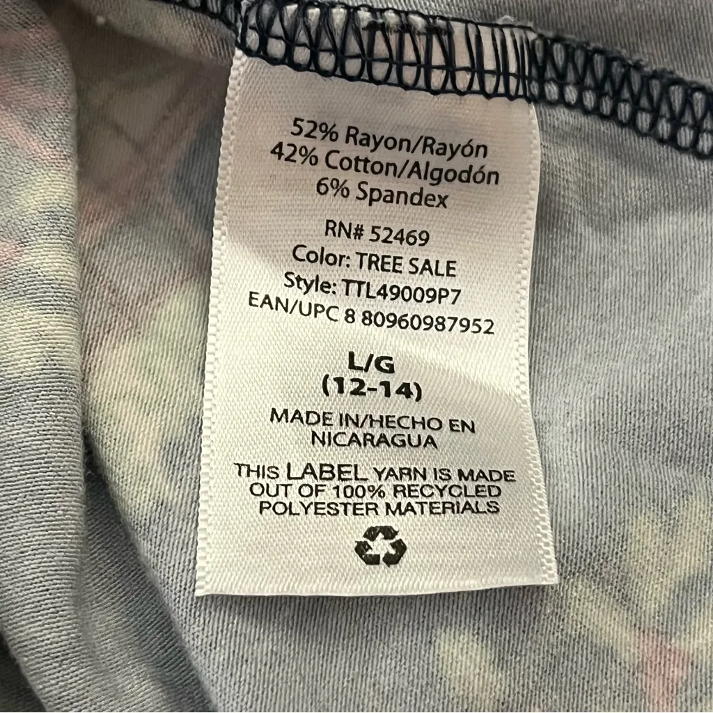 Time and Tru Mock Neck Long Sleeve Holiday Top Christmas Tree Farm Print Navy L Blue Size L - Image 4