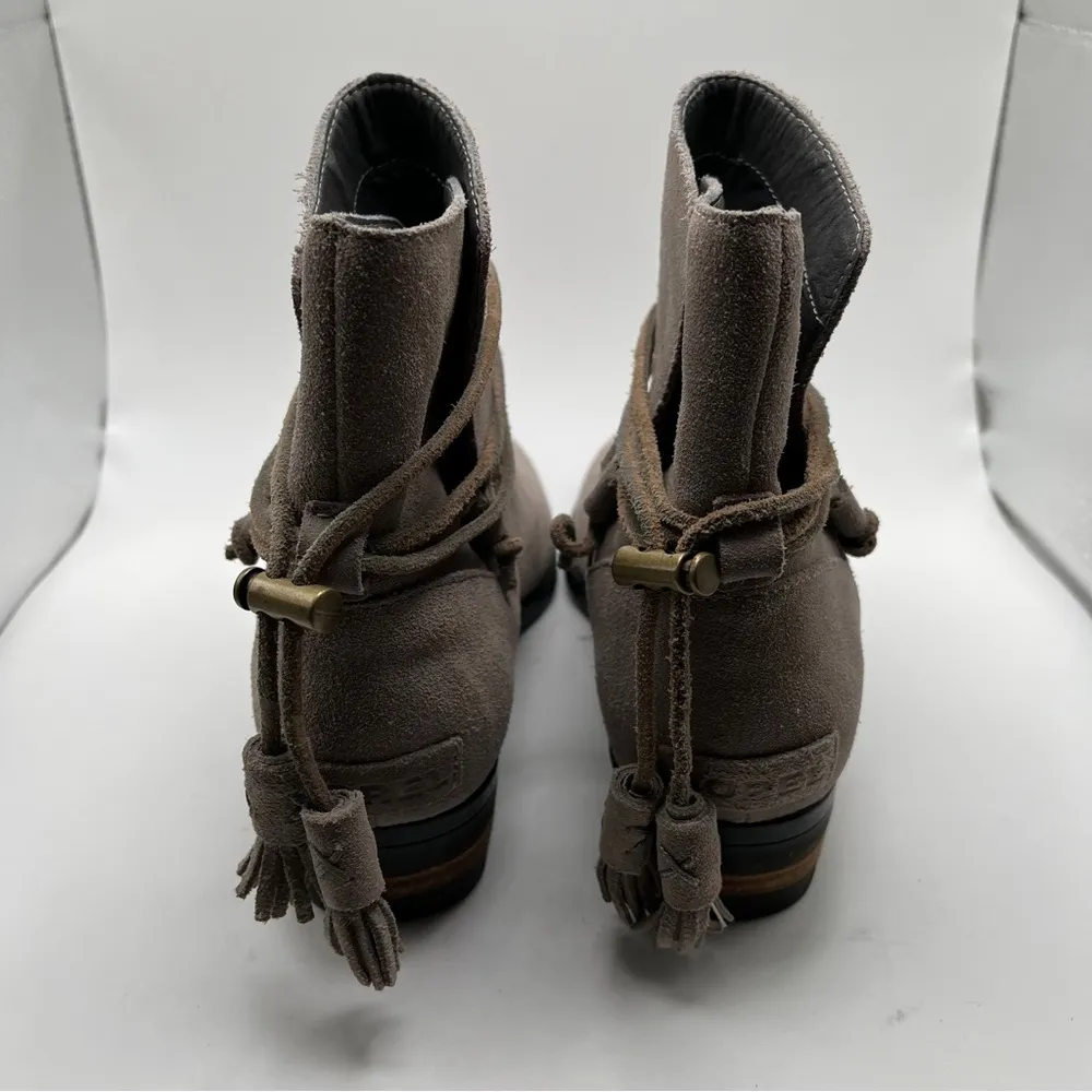 EUC Sorel Women's Farah Short Waterproof Boot Redwood size 7 grey suede leather - Image 6