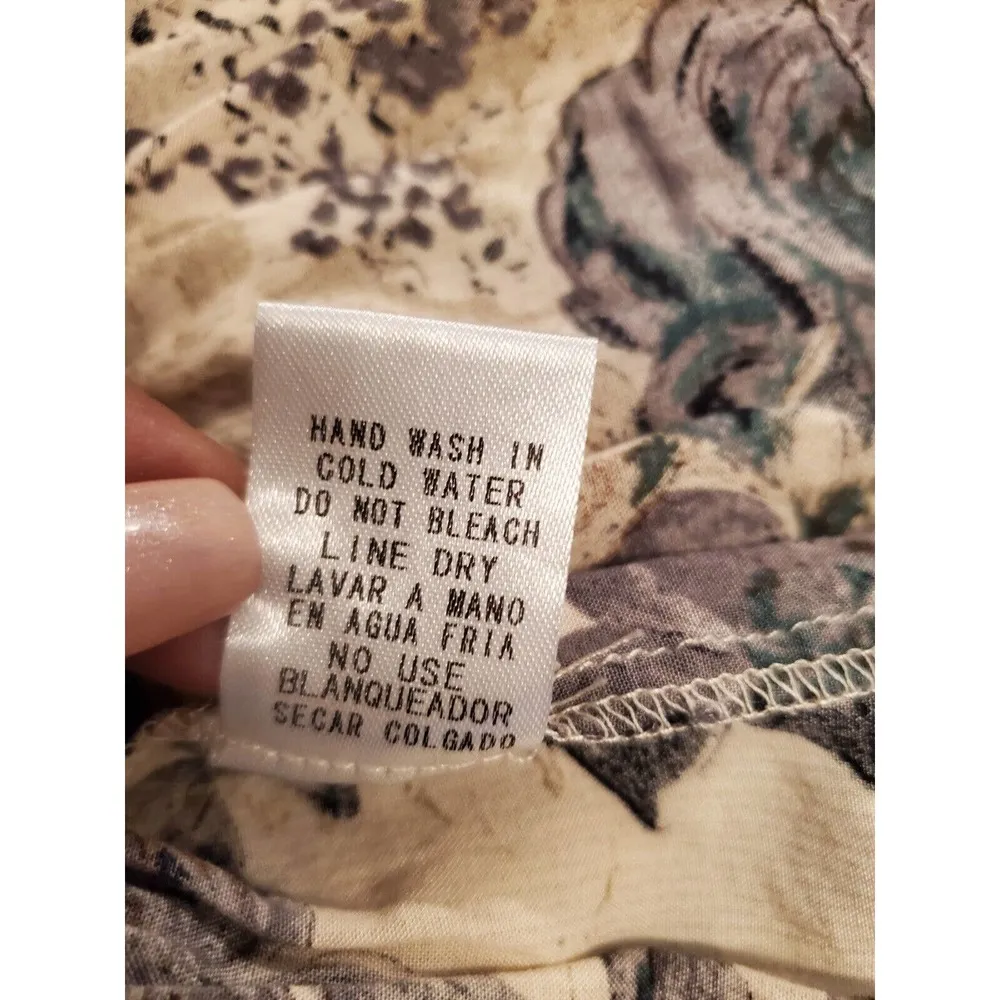 Entro Women's Beige Floral 100% Rayon Square Neck Long Sleeve Top Blouse Size S - Image 10