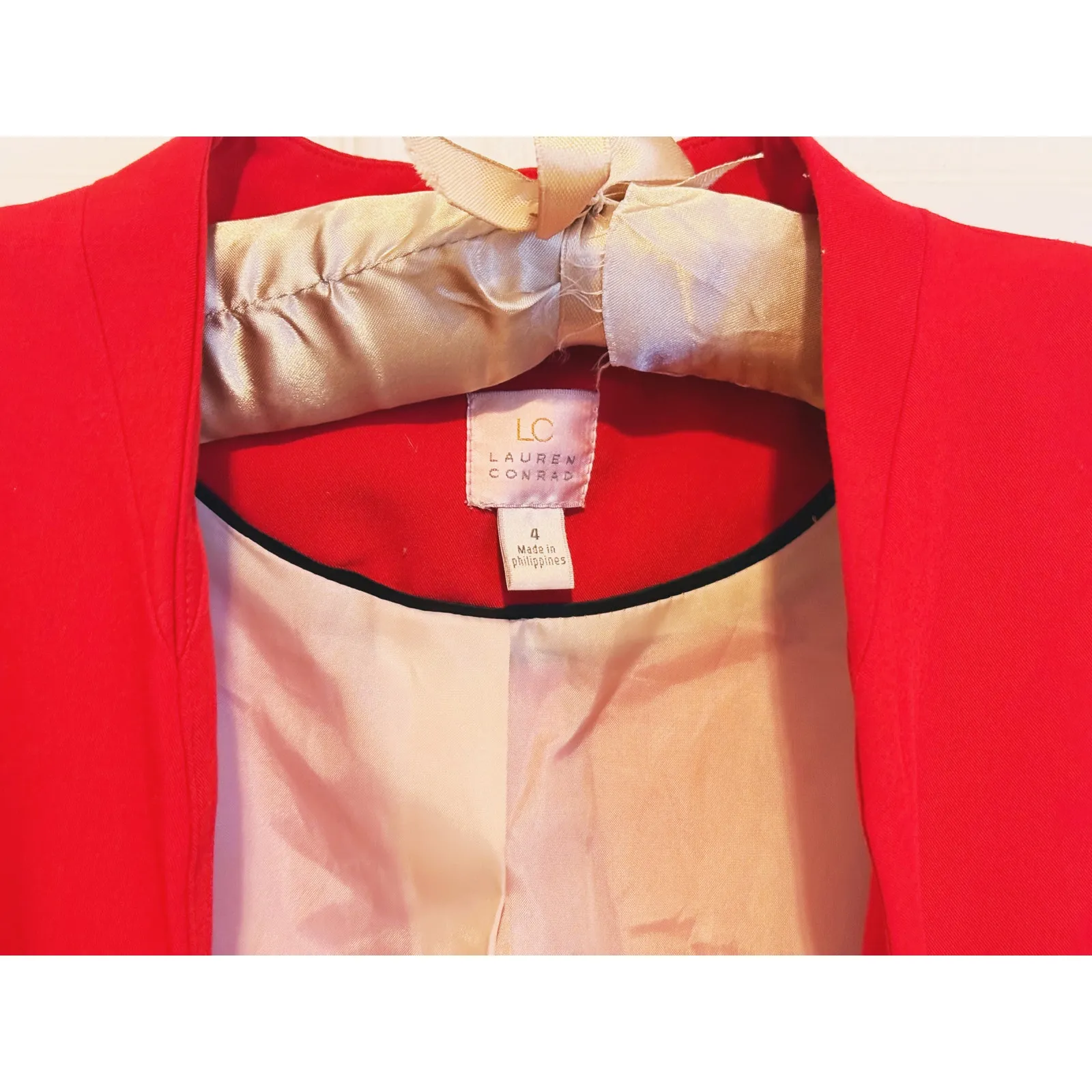 LC Valentines Open Front Blazer Size 4 Red Career Office Professional Feminine - Image 5