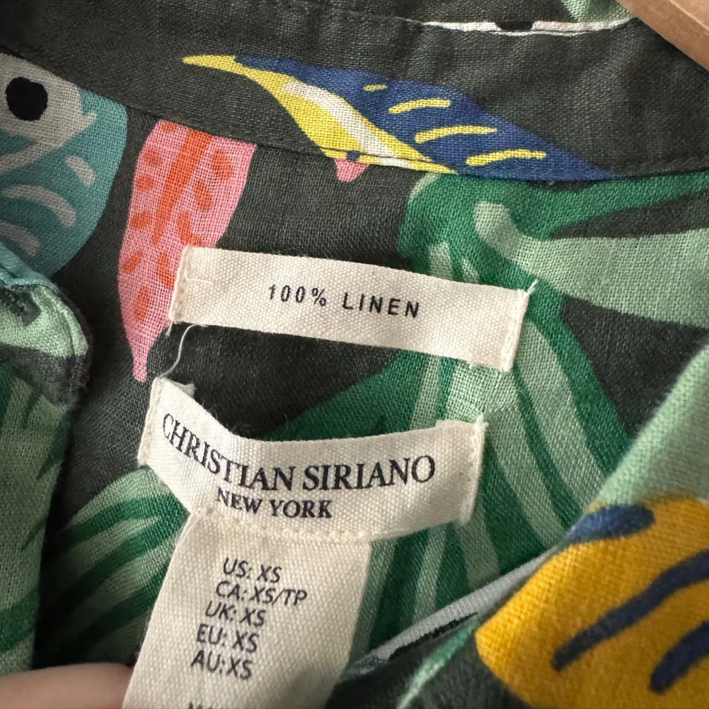 Christian Siriano 100% Linen Jungle Safari Animal Print Button Down Short Sleeve Size XS - Image 4