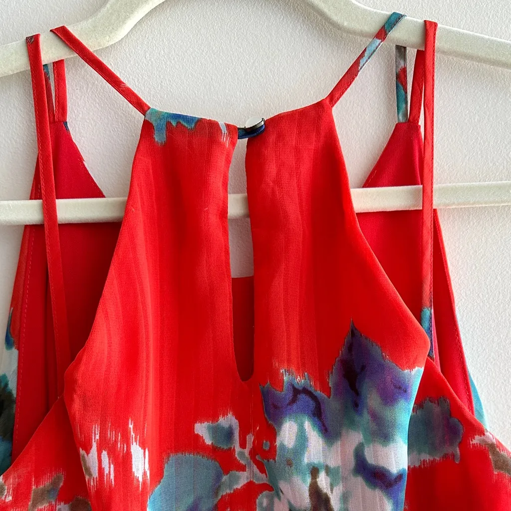 Sienna Sky Tropical Pleated High Neck Tank Top, Orange/Blue Floral, XS - Image 14