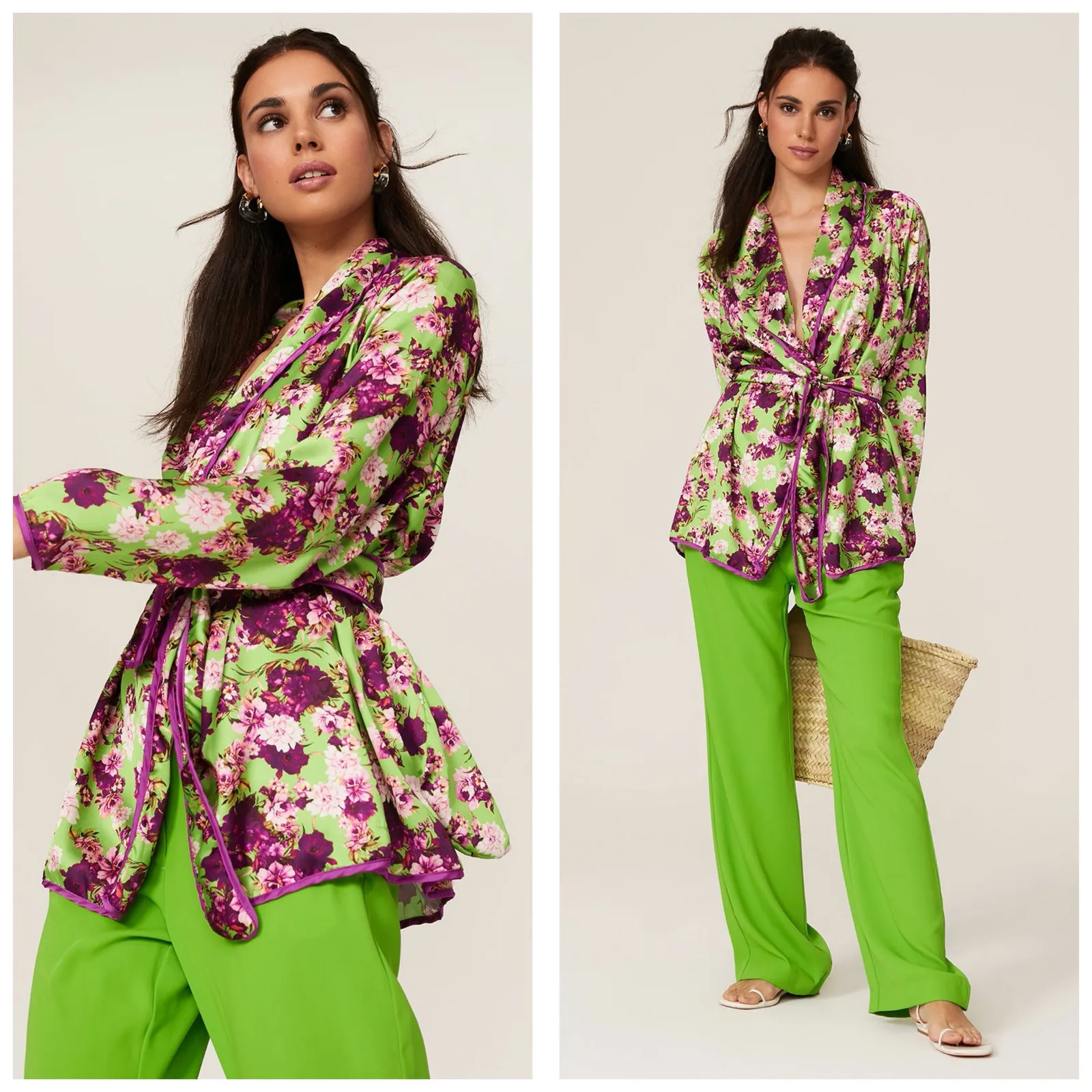 Giovanna Nicolai Silk Floral Wrap Top Size 44 Medium Purple Green Floral Chic - Image 2